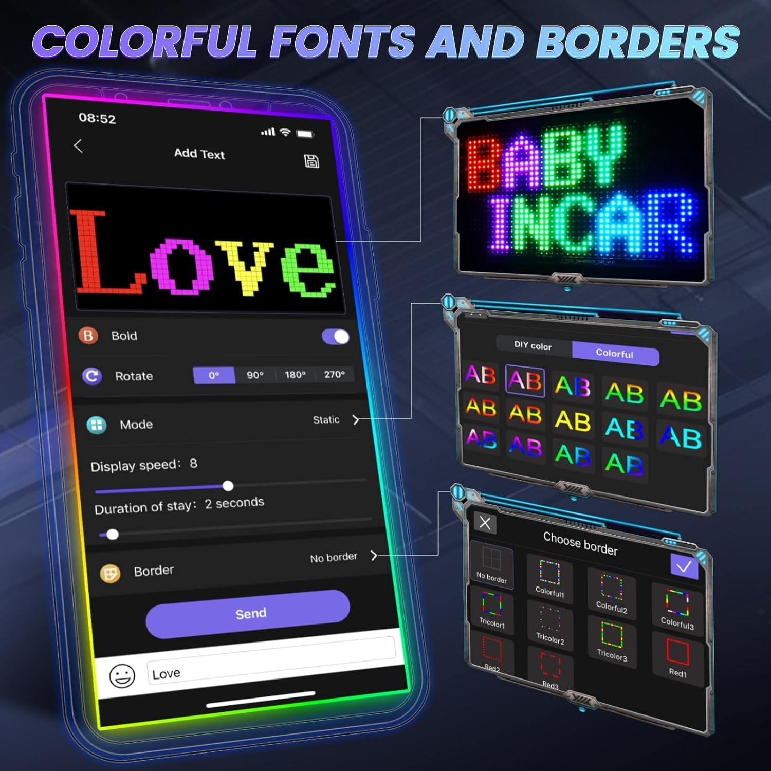 Dynamic LED Car Sign – Full Color Customization & Multi-Mode Playback Options