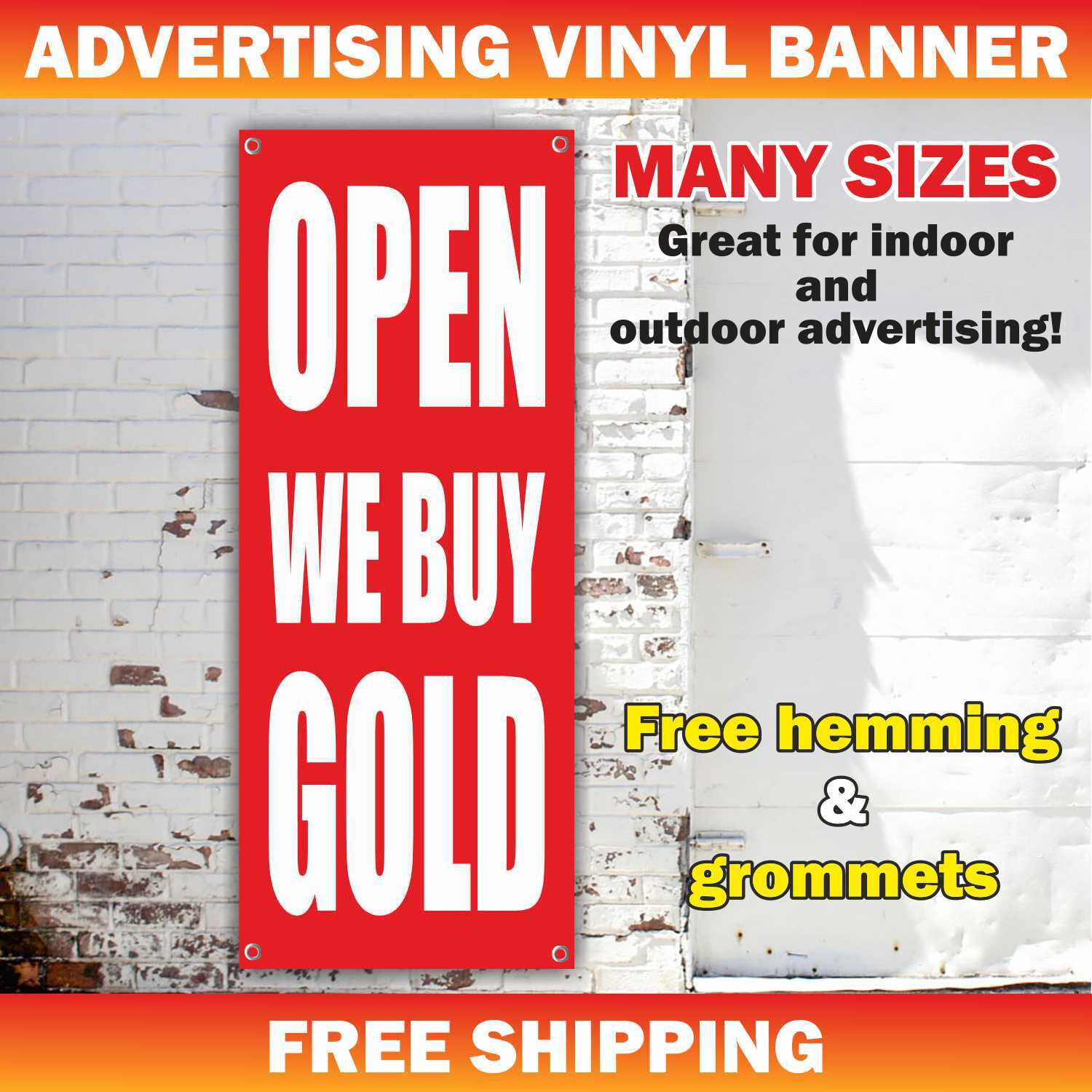OPEN OPEN WE BUY GOLD Advertising Banner Vinyl Mesh Sign Pawn Shop Cash Jewelry