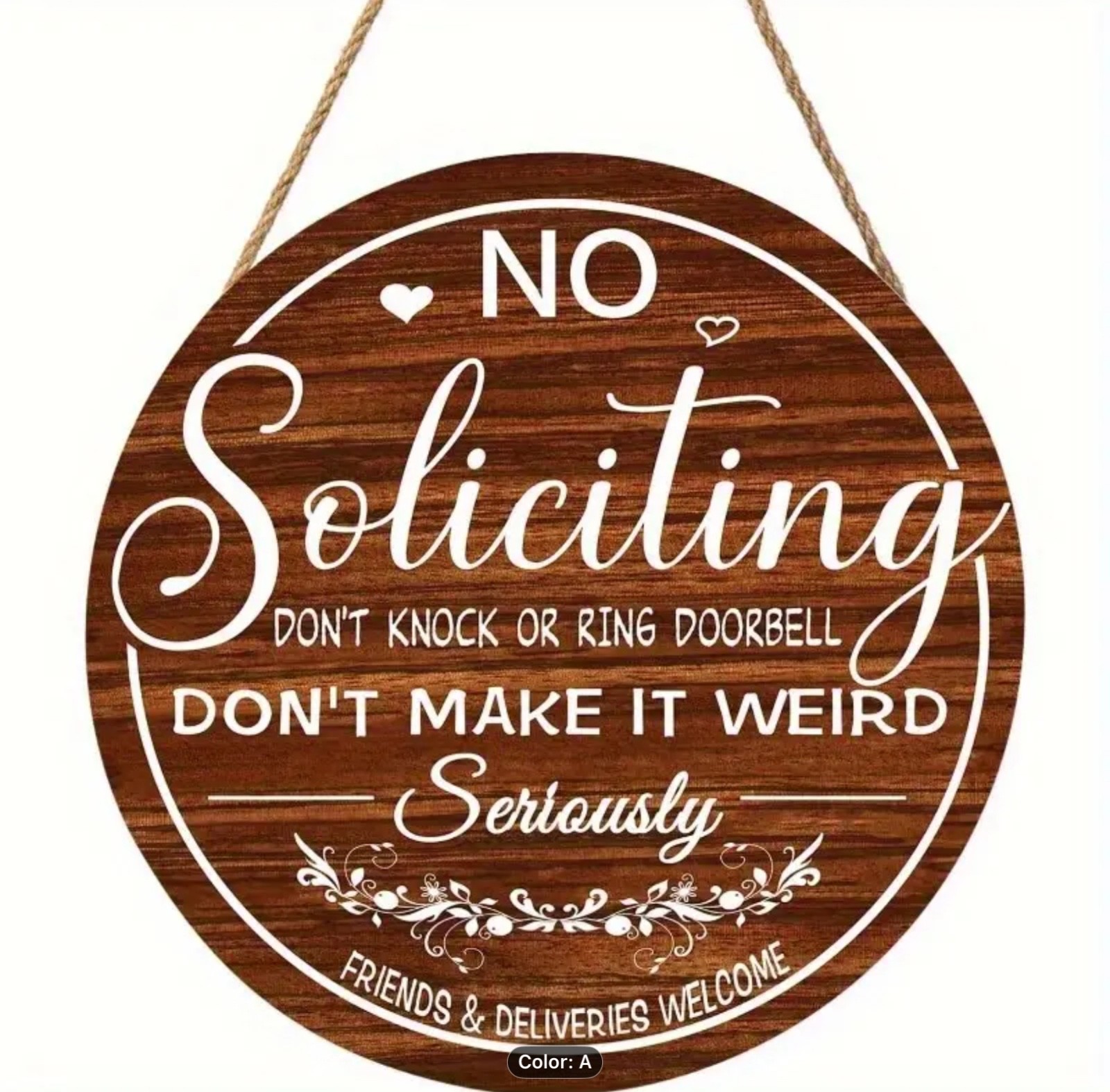 Humorous “No Soliciting” Metal Sign – Rustic Wall Decor w/ wire for hanging 8×8