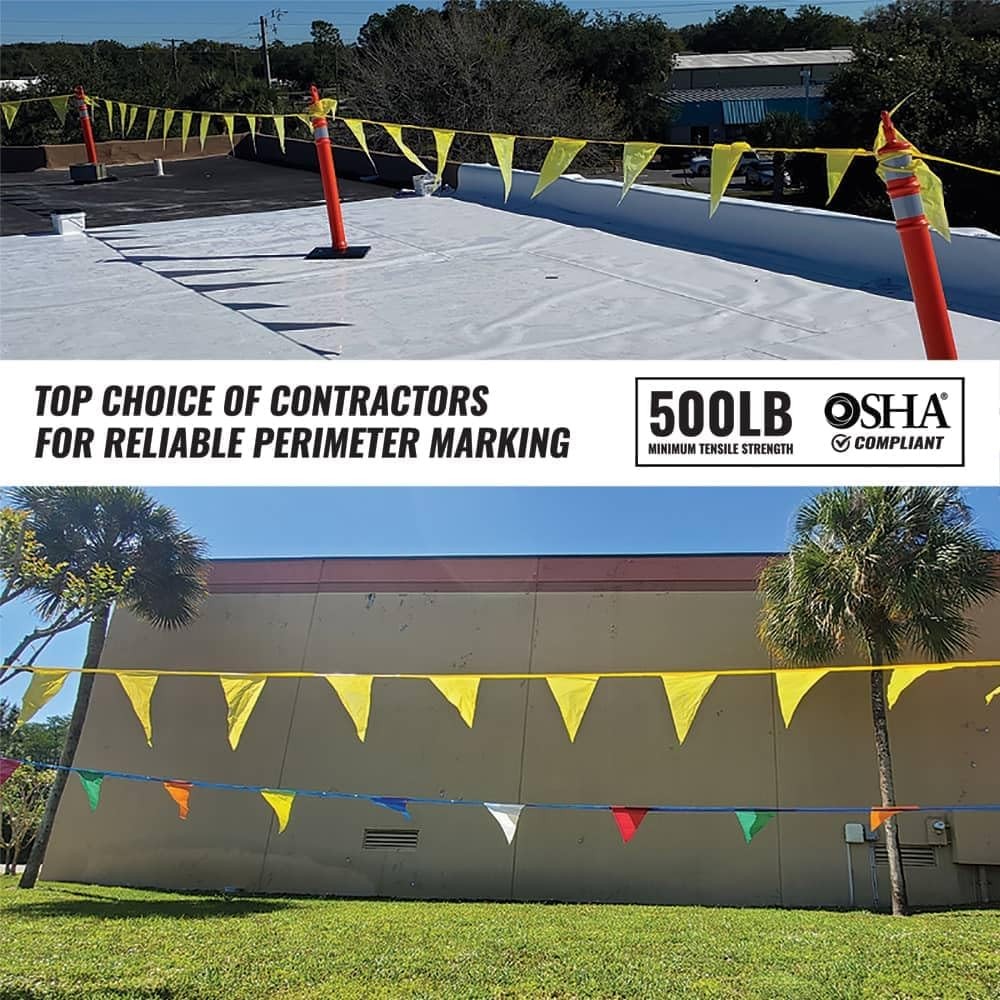 Pennant Banner Flags – OSHA 500lb Safety Rooftop Flagging Barrier Traffic Par…