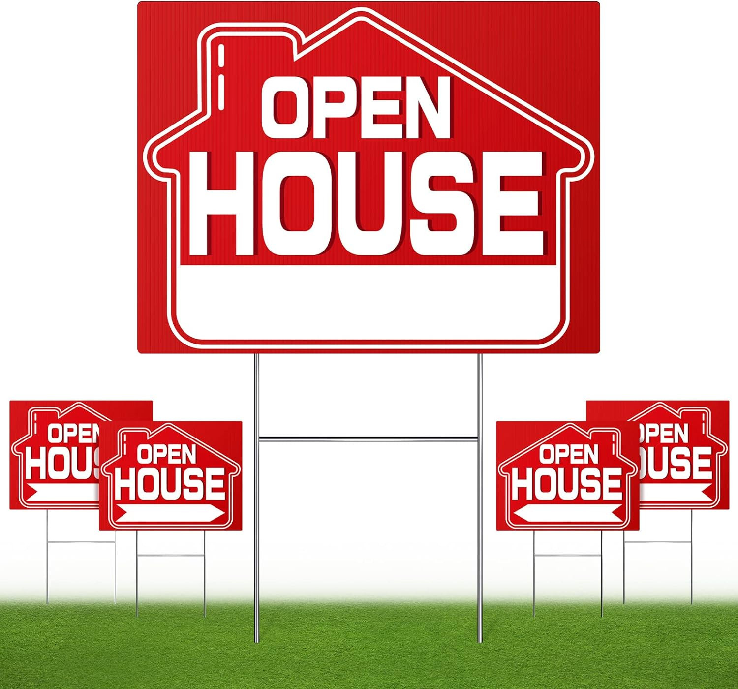 Open House Signs (5 Pack), 16″ X 12″ Double-Sided Yard Sign with Metal H Stakes,