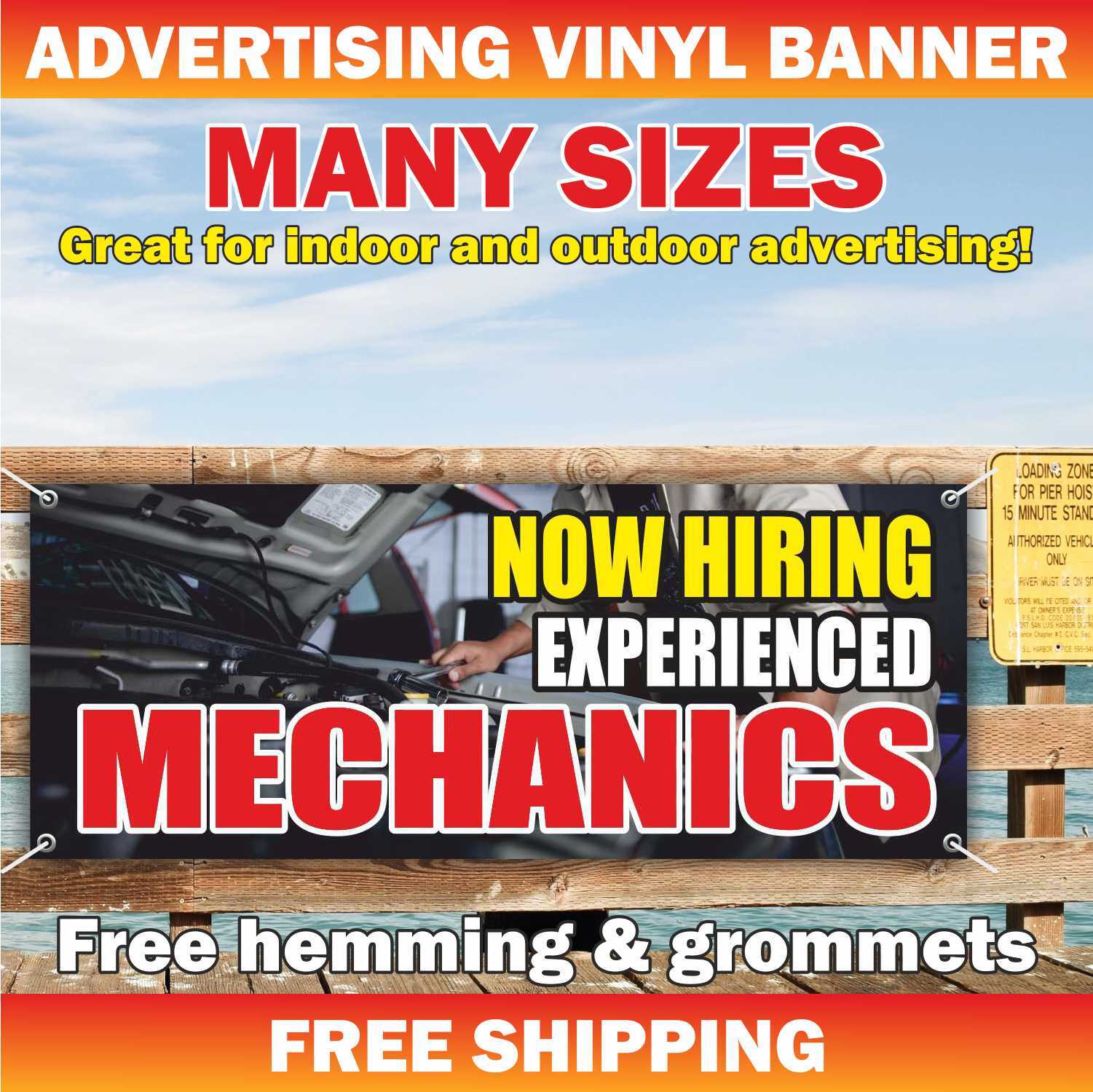 NOW HIRING MECHANICS Advertising Banner Vinyl Mesh Sign job auto repair shop