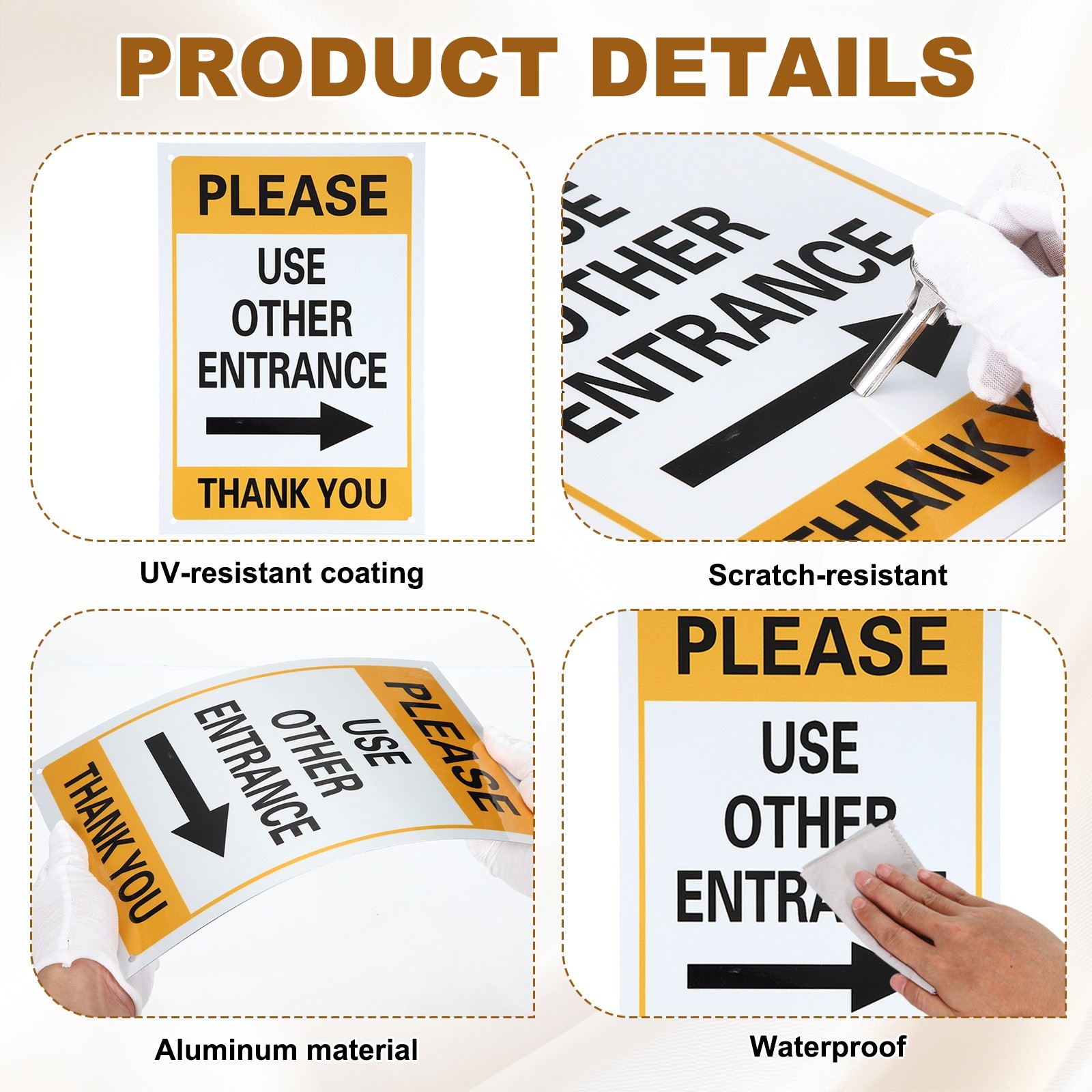 2 Pcs Please Use Other Entrance Thank You Sign, Bright Yellow on Black