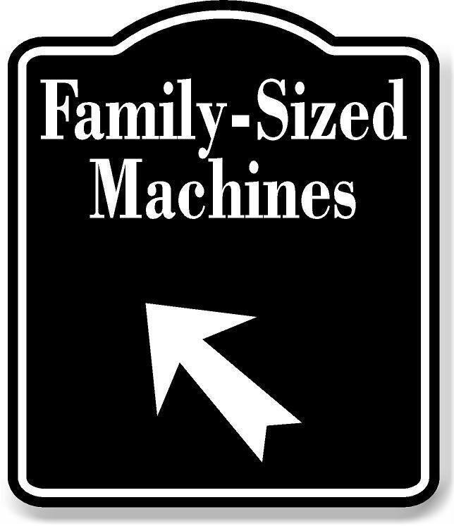 Family-Sized Machines 45 degree up Left Arrow BLACK Aluminum Composite Sign