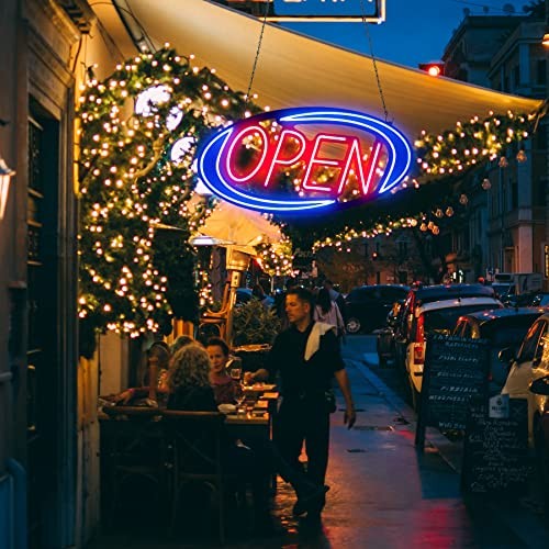 Open Signs for Business 32x16in Neon LED Lighted Remote Flashing Blue Red