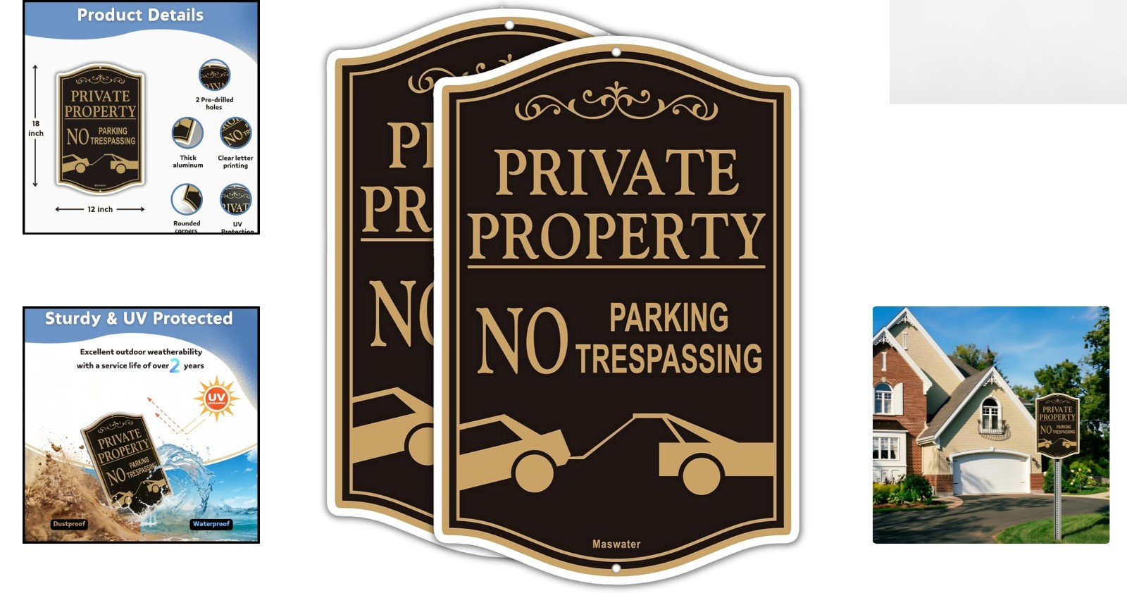 Private Property No Parking Signs – 2-Pack 12″ x 18″ Reflective & Waterproof