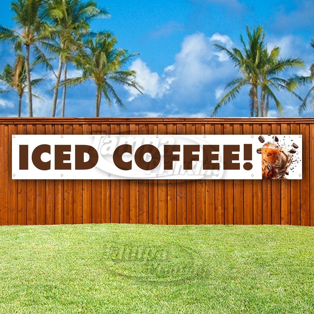 ICED COFFEE Advertising Cafe Drinks Fresh Vinyl Banner Flag Sign USA XL01624