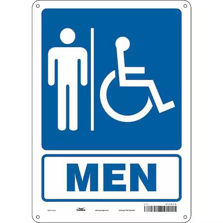 Condor 473Z12 Restroom Sign, Men, 10 In W X 14 In H, Vertical Rectangle,