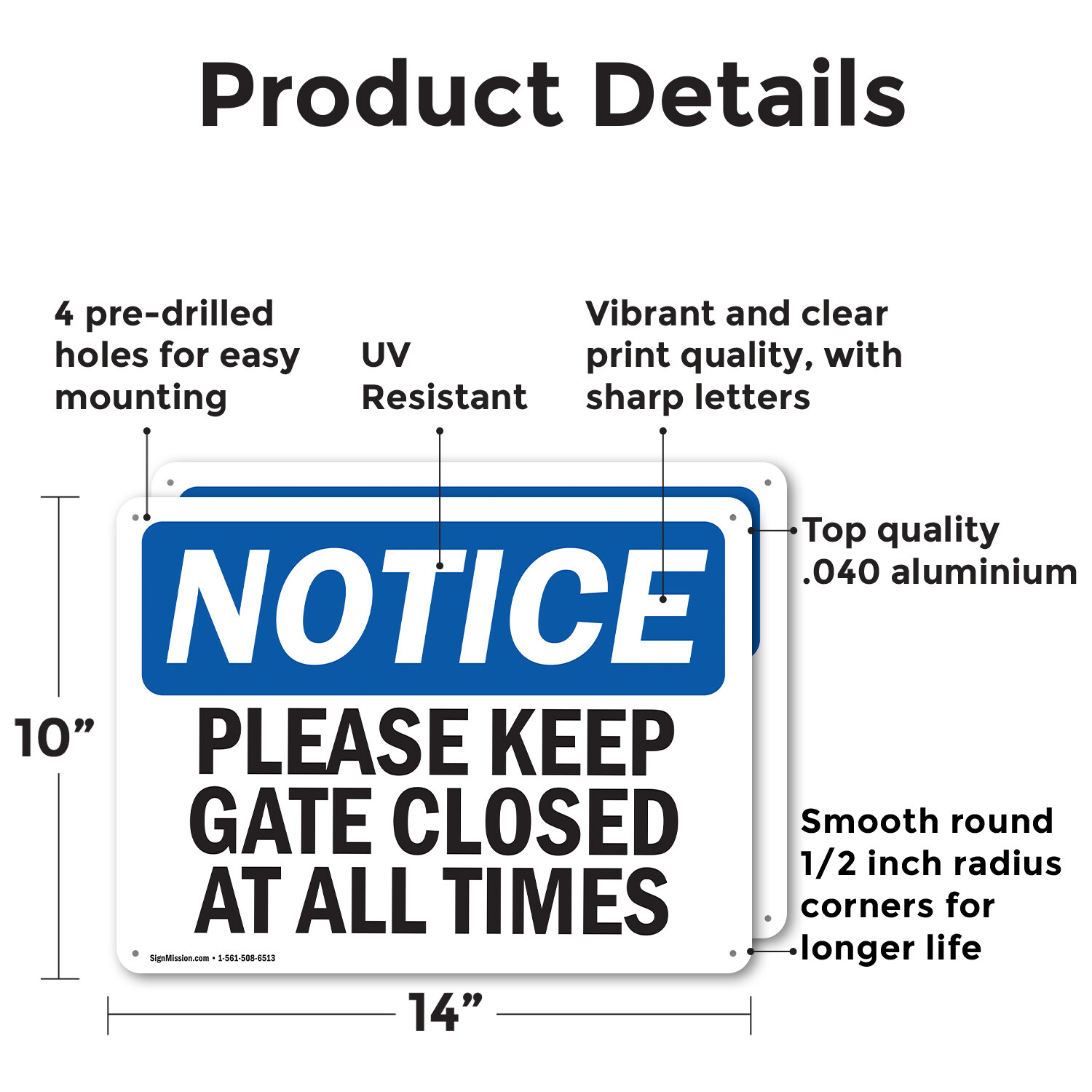 (2 Pack) Please Keep Gate Closed At All Times OSHA Notice Sign Decal Metal