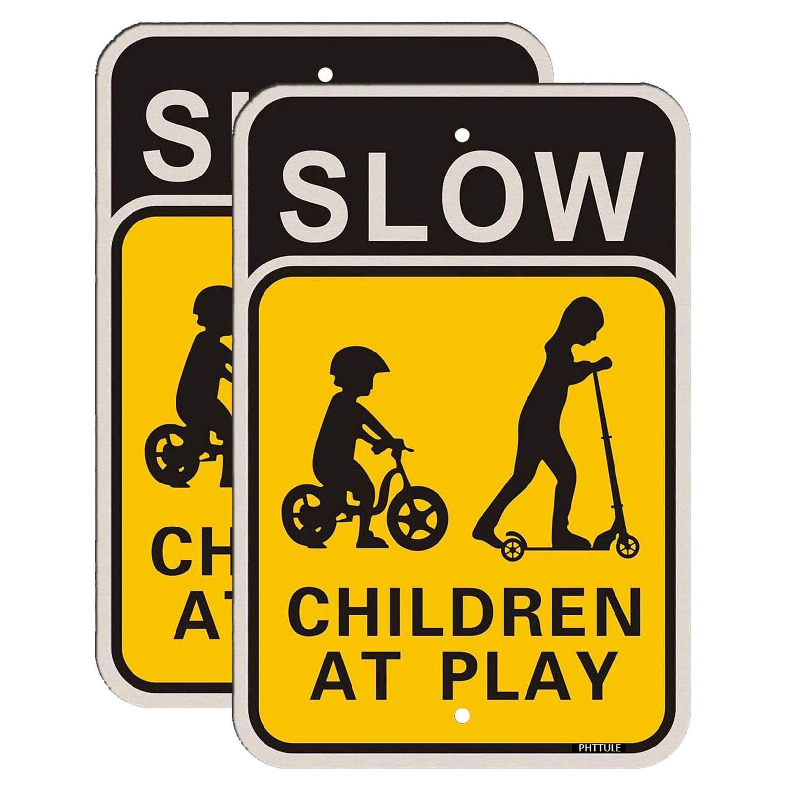 Slow Children at Play Signs 2 Pack, 18 x 12 Inches Kids Playing Slow Down Saf
