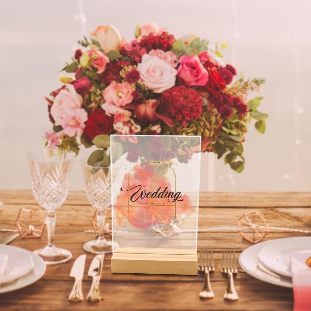 8 PCS 5×7 Inch Blank Clear Acrylic Table Displays Wooden Stands SINGLE LAYER
