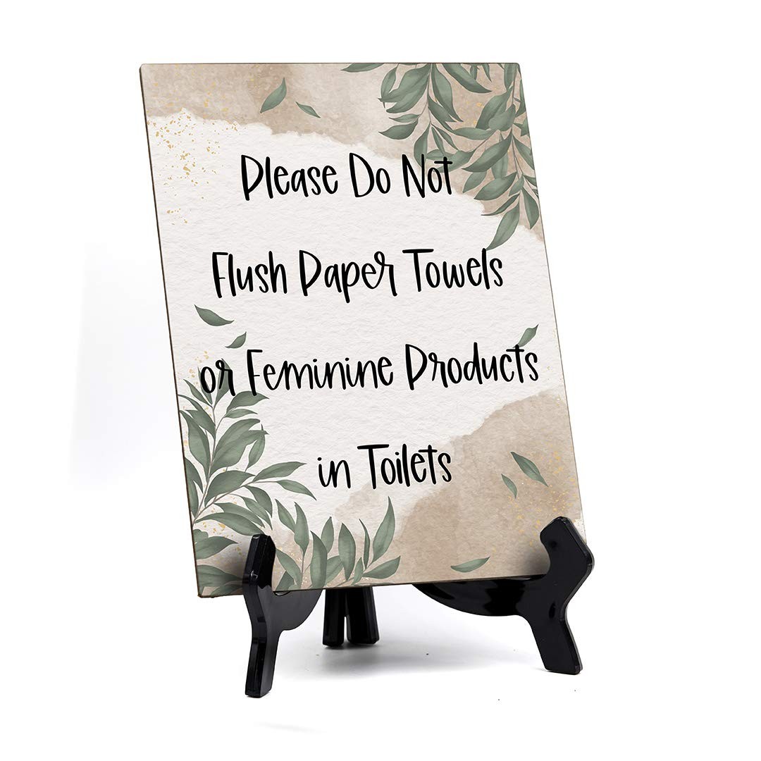 Do Not Flush Paper Towel Feminine Product Toilet Table Sign 6×8 Inch Green