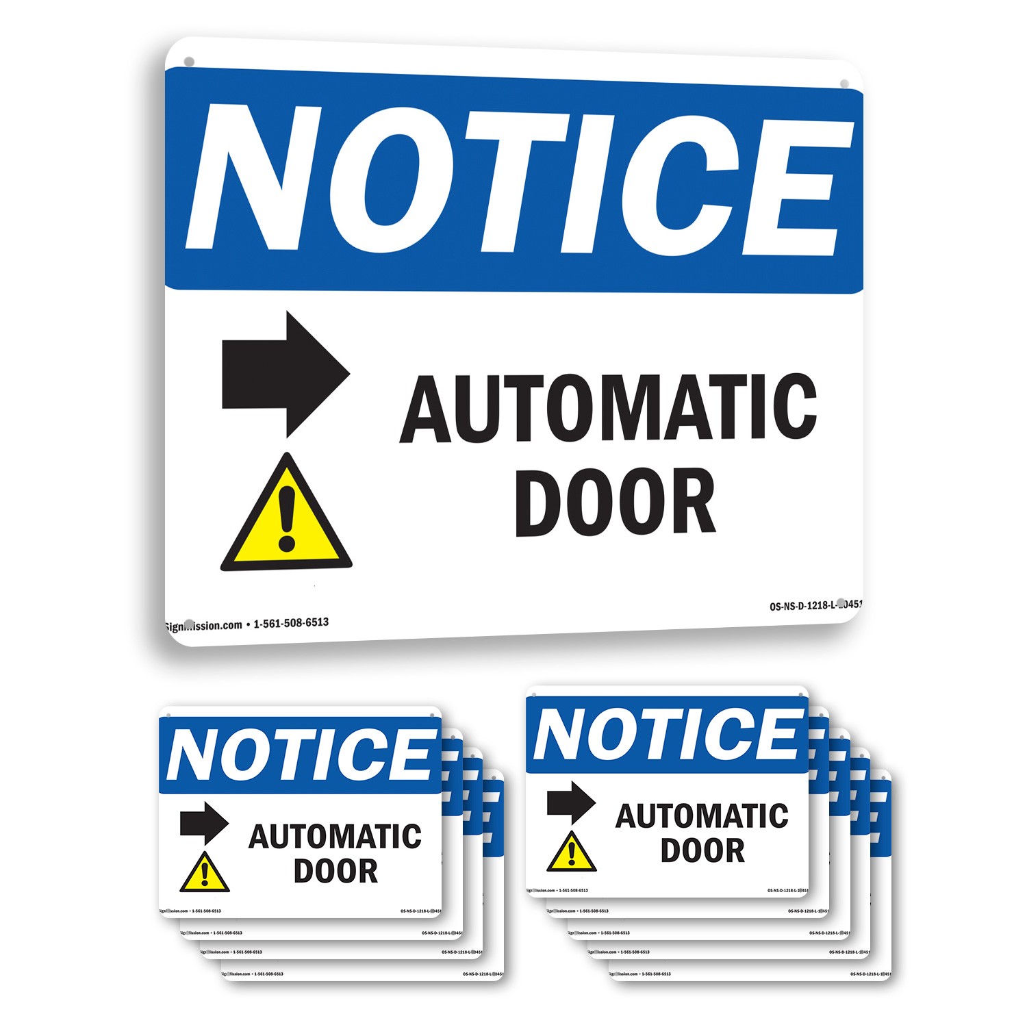 Caution Automatic Door [Right Arrow] OSHA Notice Sign Or Decal – 5 or 10 Pack