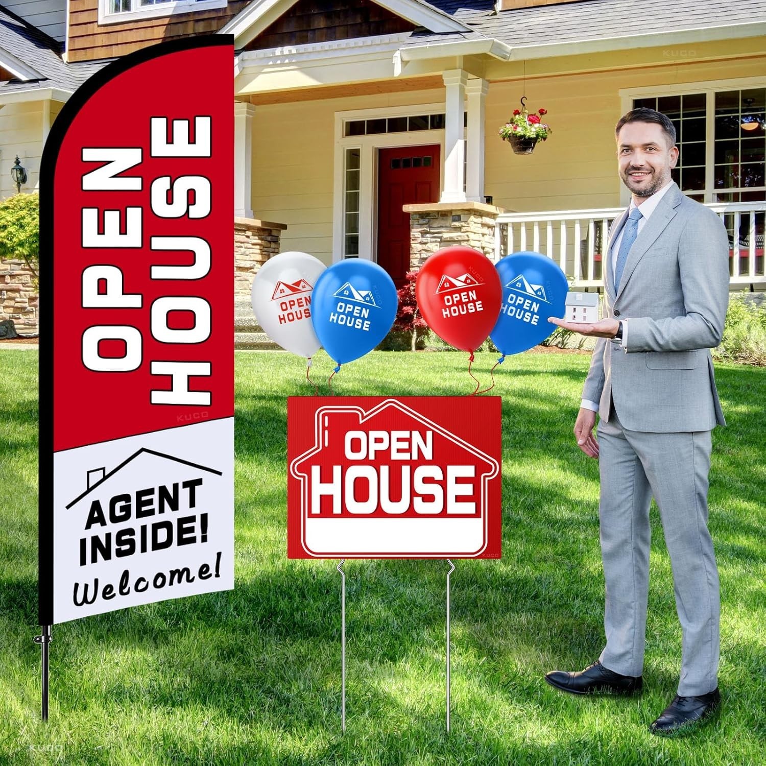 Open House Signs Kit (45 Pcs), 1 Pack Open House Flag, 9 Pack Open House Signs f