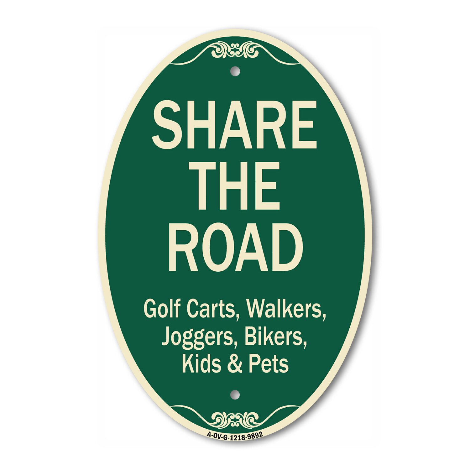 Designer Series Oval Sign – Share The Road | Green & Tan Heavy-Gauge Aluminum
