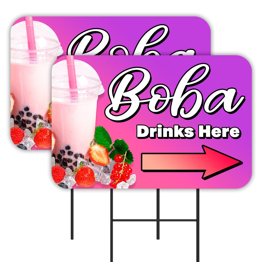 Boba 2 Pack Double-Sided Yard Signs 16″ x 24″ with Metal Stakes (Made in the USA