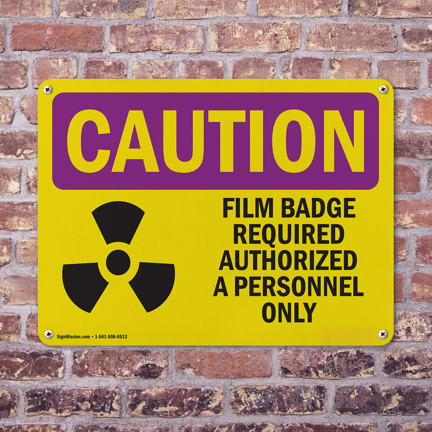 (2 Pack) Film Badge Required OSHA Caution Radiation Sign Decal Metal Plastic