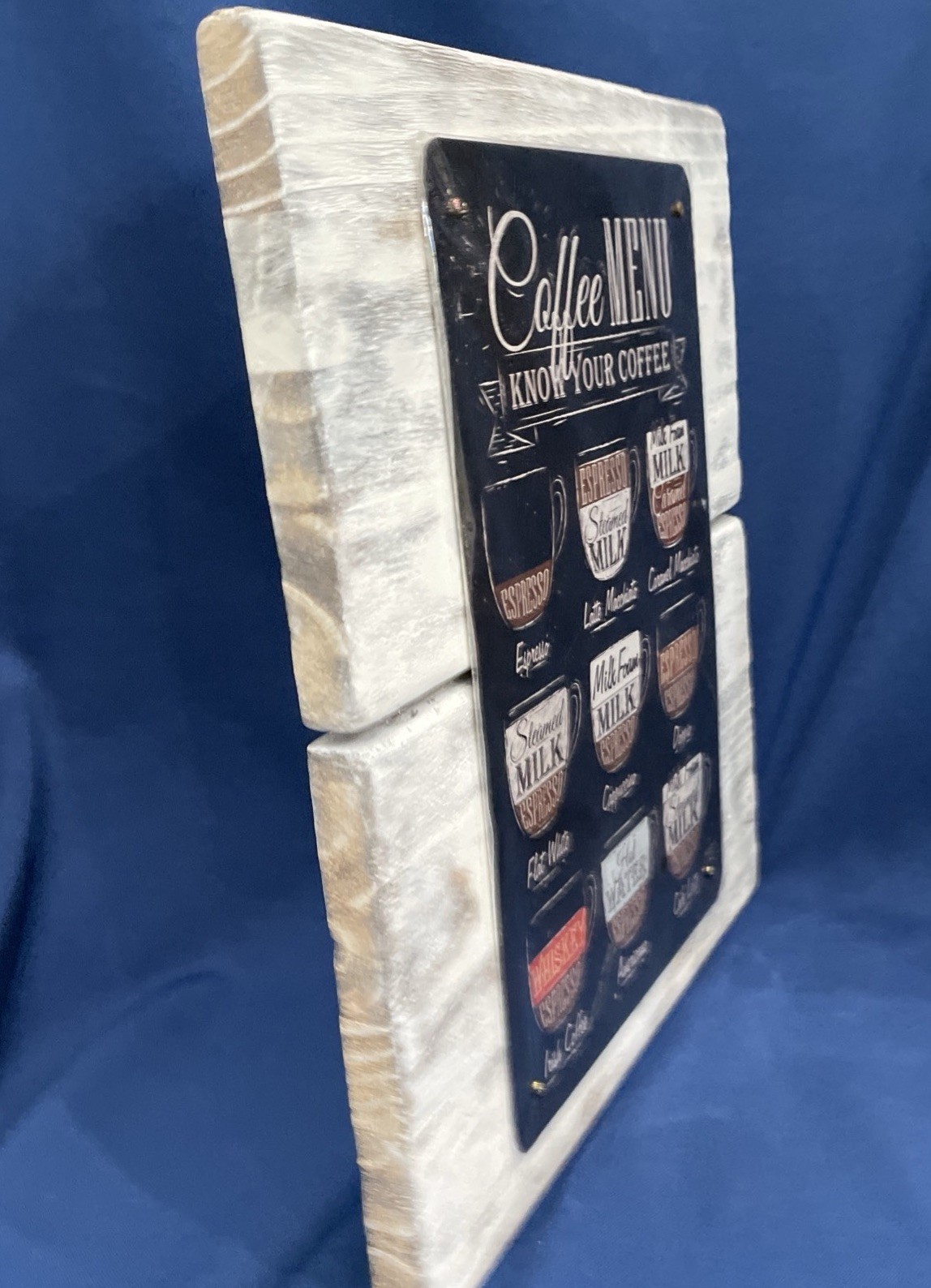 Coffee Menu Vintage Sign Latte Macchiato, Café Latte, Doppio Metal Sign Mounted