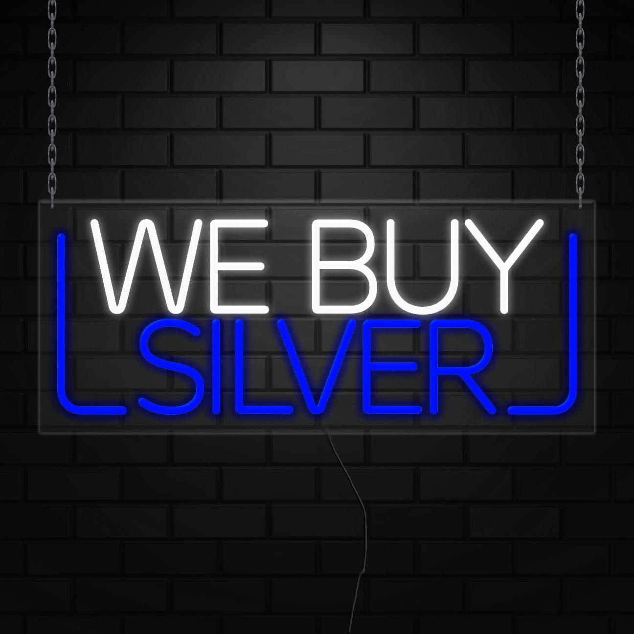 We Buy Silver Neon Sign for Retail Displays | LED Flex Neon | 32″W x 13″H x 1″D