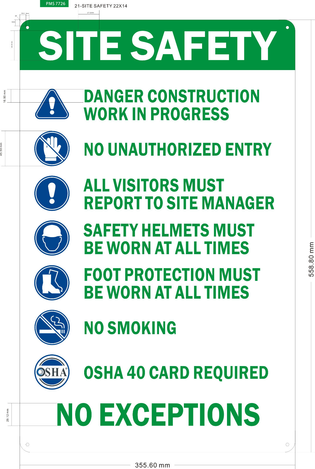 SITE SAFETY SIGN (22X14, White, Aluminum) -REF24-1027