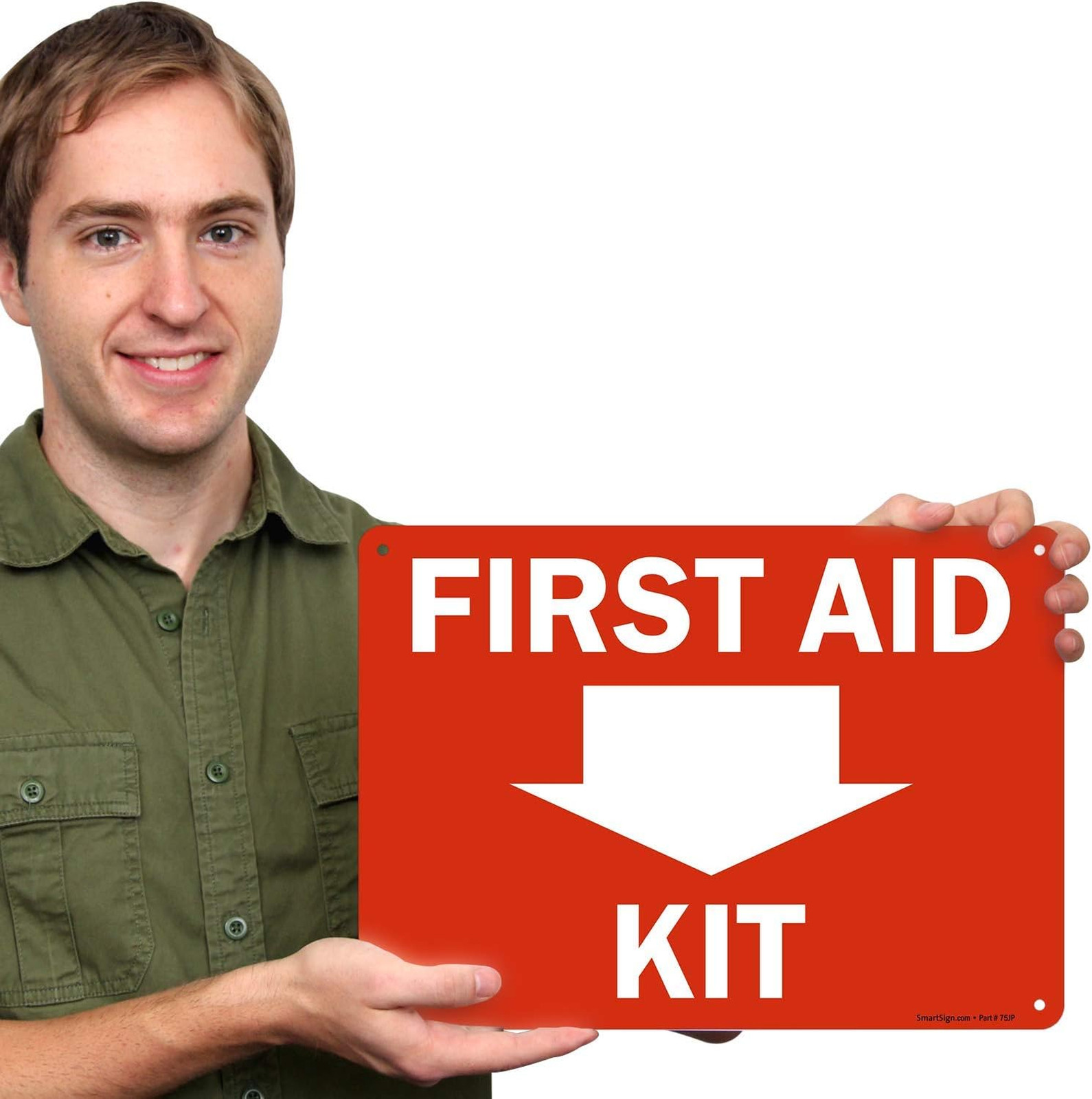 First Aid Kit Sign with Down Arrow, Plastic 10×14 Inches for Indoors Outdoors