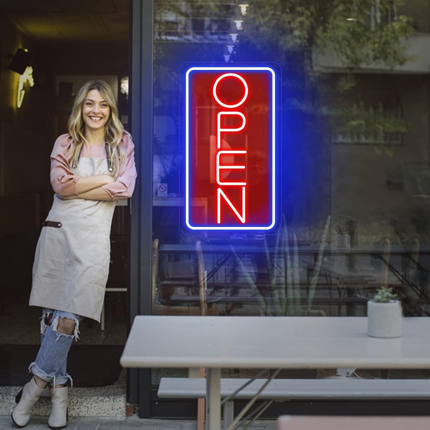 Ultra Bright LED Neon Open Sign for Storefront, Window, Door – 32″ Vertical, ON/
