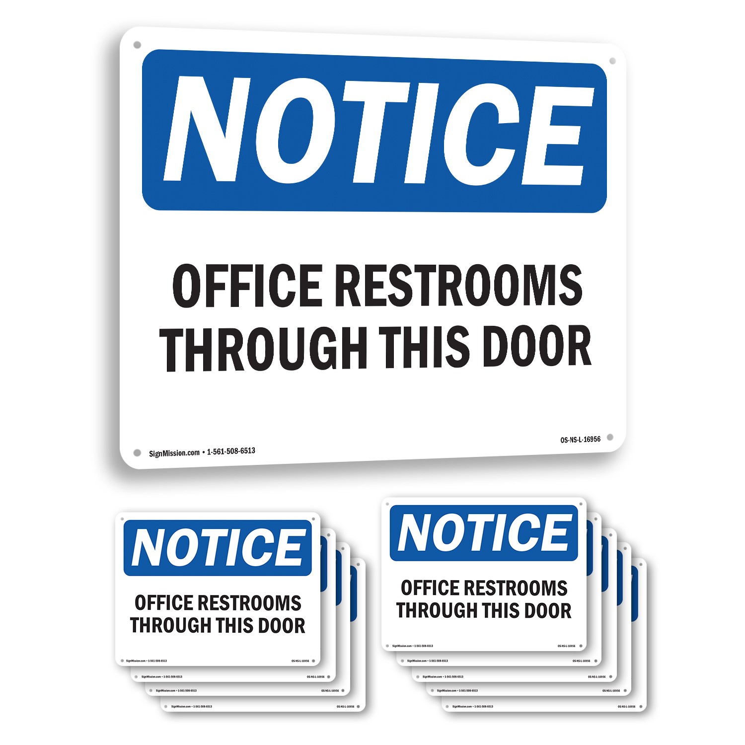 Offices Restrooms Through This Door OSHA Notice Sign Or Decal – 5 or 10 Pack
