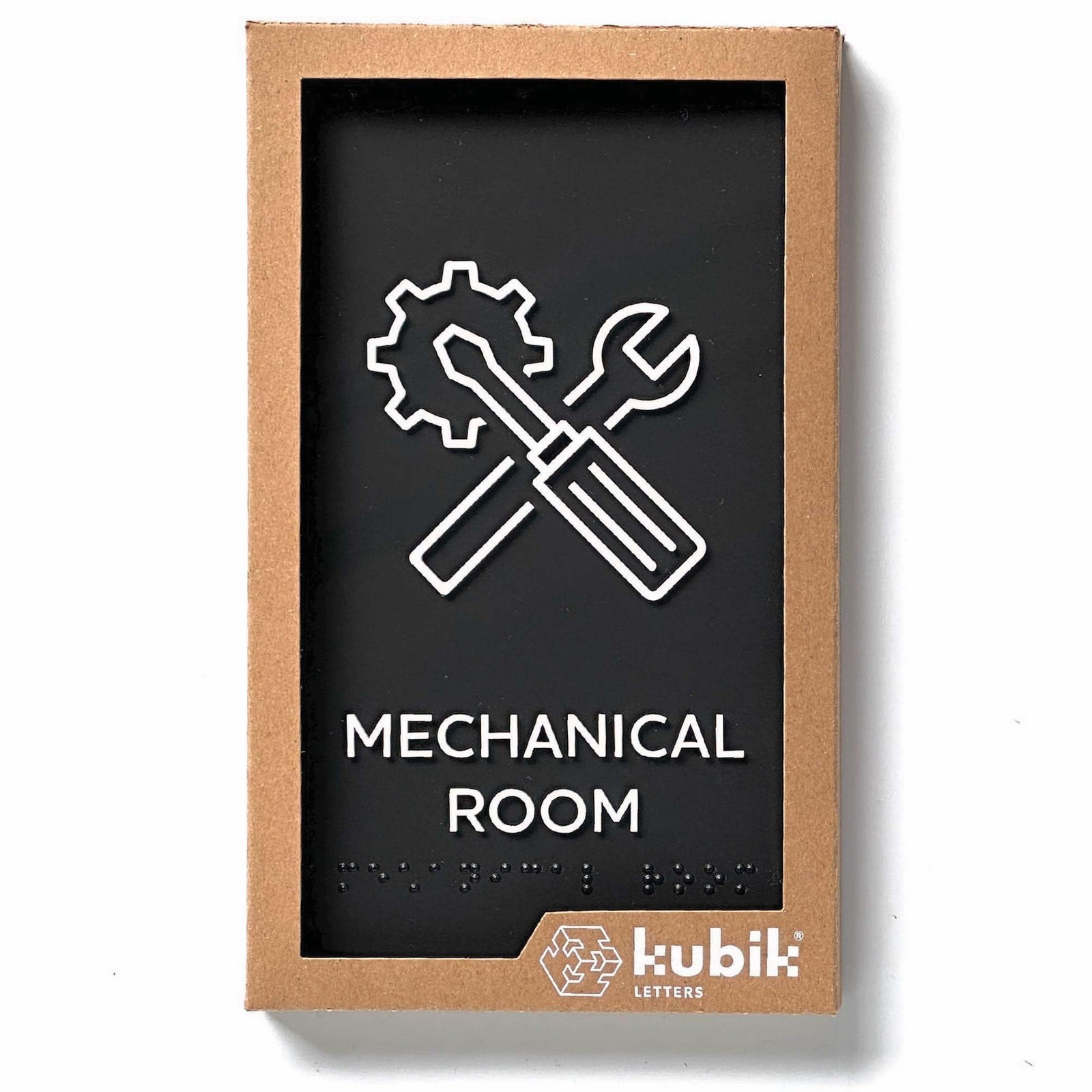 Modern ADA Compliant Mechanical Room Sign with Grade 2 Braille Double-Sided