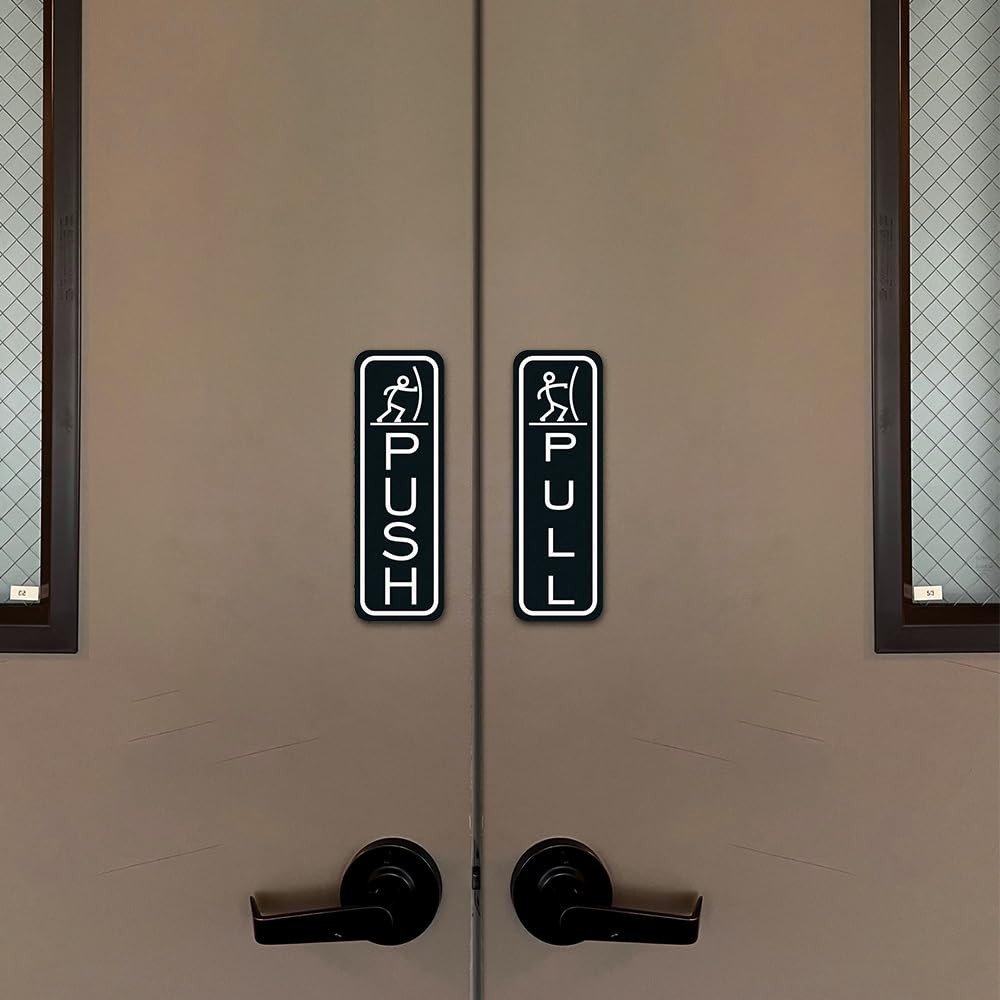 1 Pack Classic Fun Push Pull Door Signs Set Brushed Gold Medium