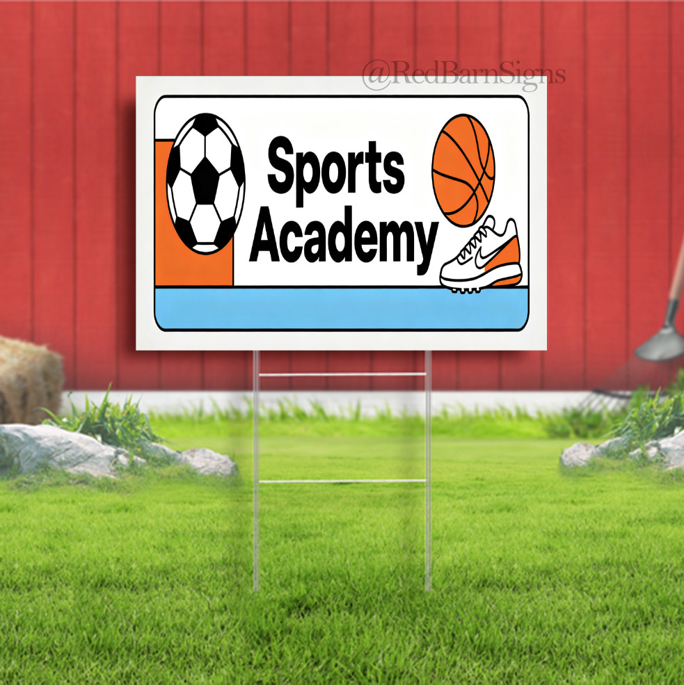 Sports Academy Indoor Outdoor Yard Sign with metal stakes