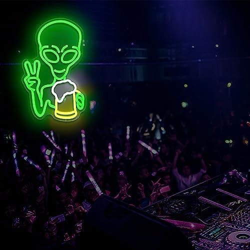 Alien Neon Sign Green Alien Beer Neon Light Dimmable LED Signs for Wall Decor Li