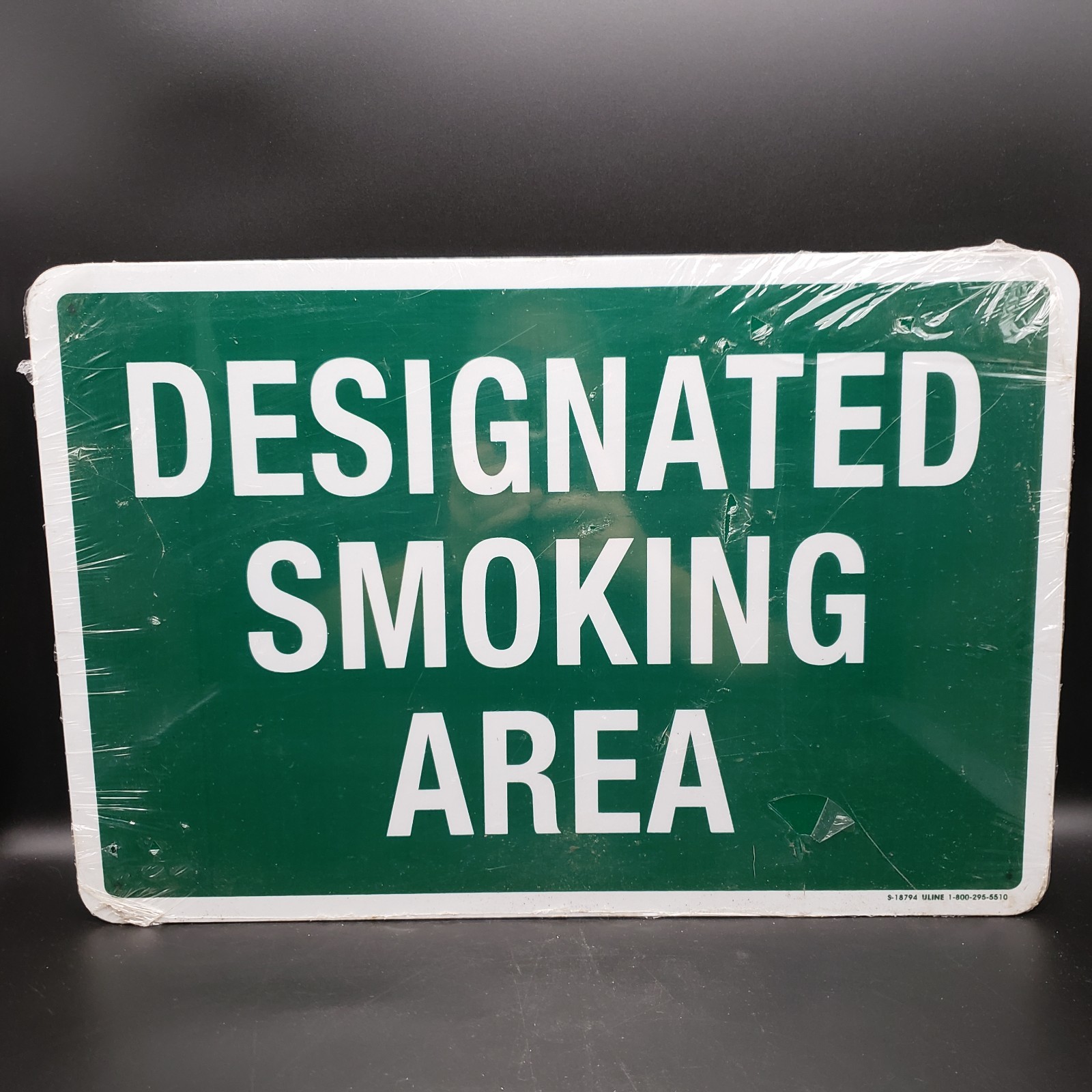 Uline S-18794 Designated Smoking Area Sign 12×18 Aluminum New Old Stock NOS