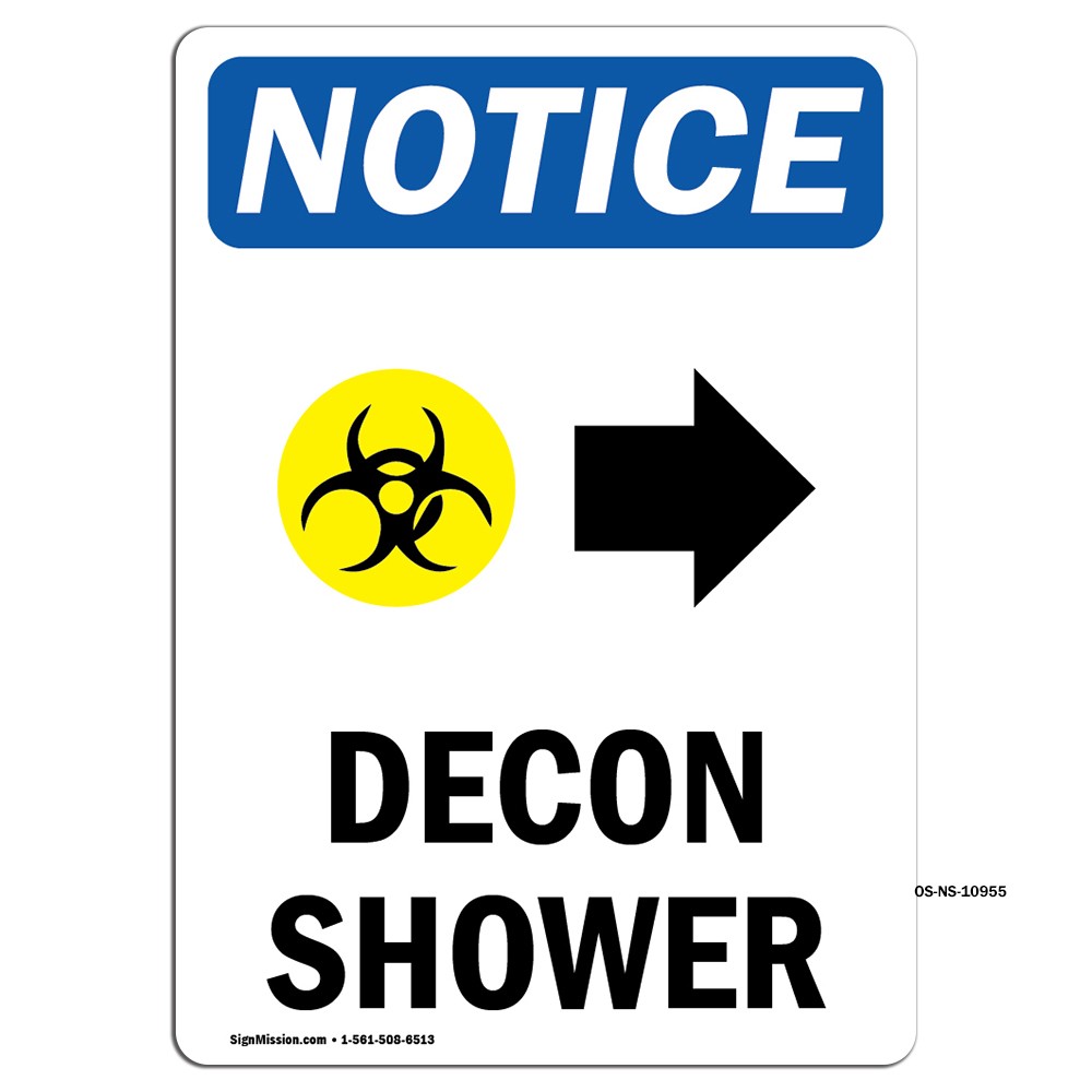 Decon Shower [Right Arrow] With Symbol OSHA Notice Sign Metal Plastic Decal