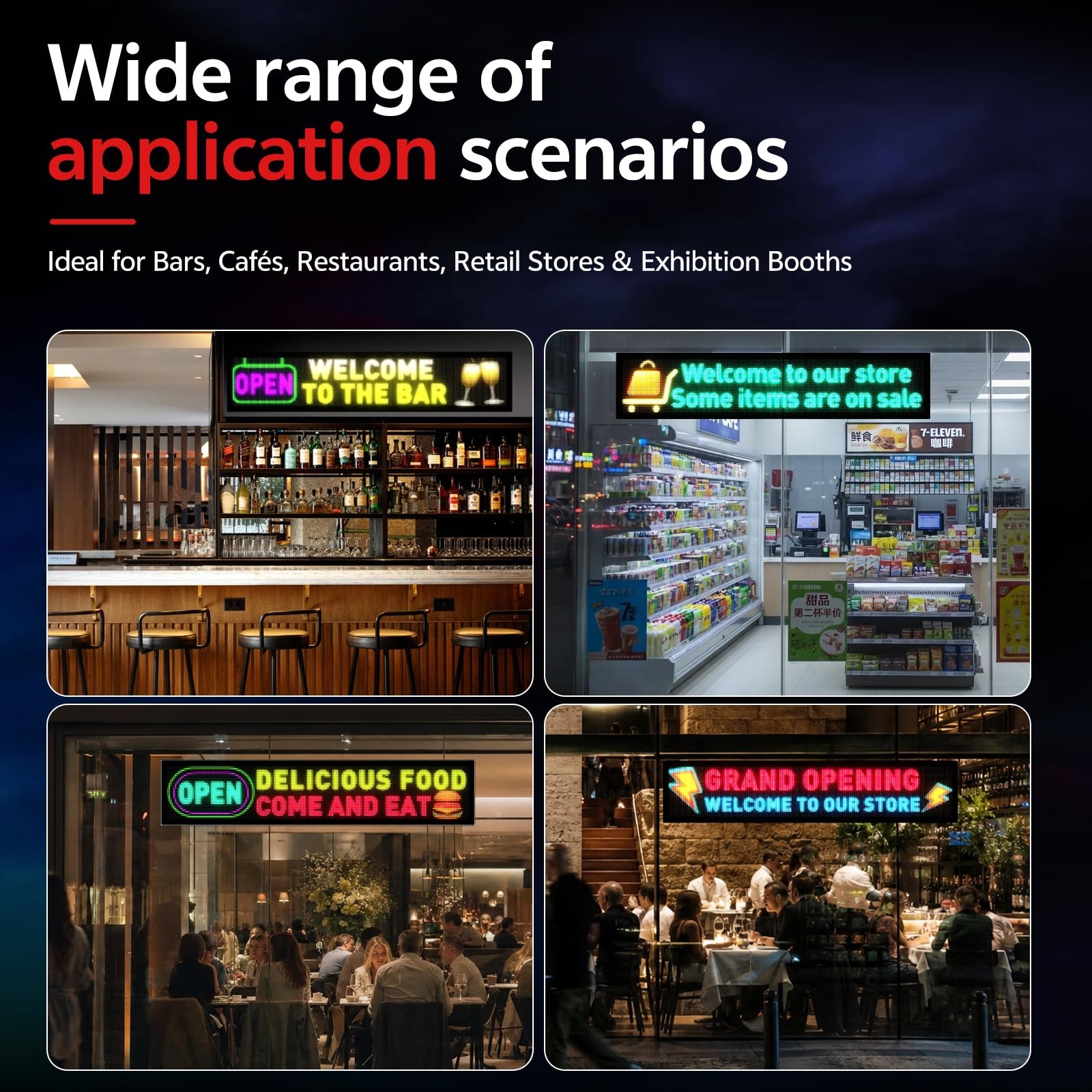 Dual Row P5 Huge Bright Advertising Programmable LED Sign, 37”x8” Flexible …