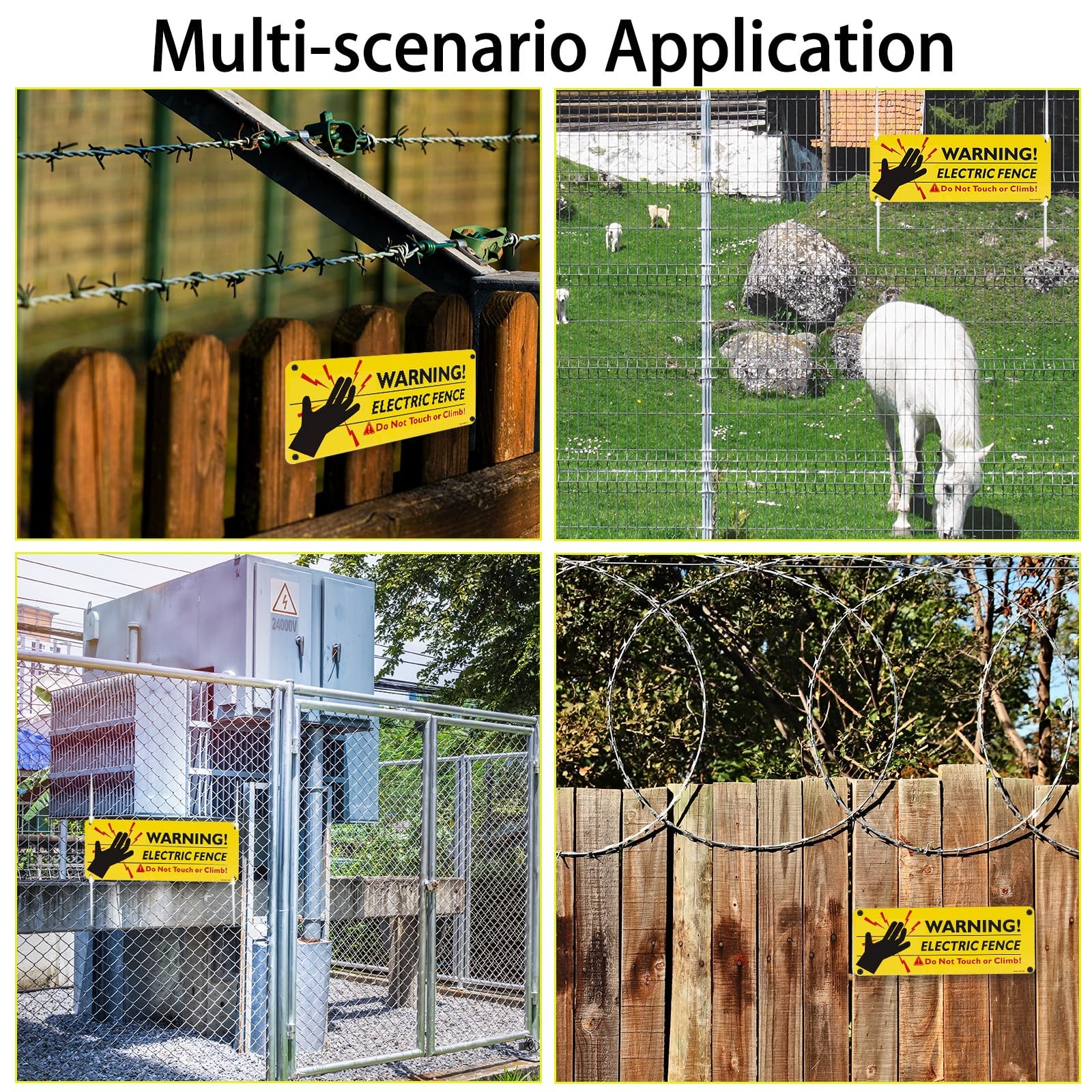 5-Pack Reflective Electric Fence Warning Signs,10×3.5 Inch High Voltage Danger S
