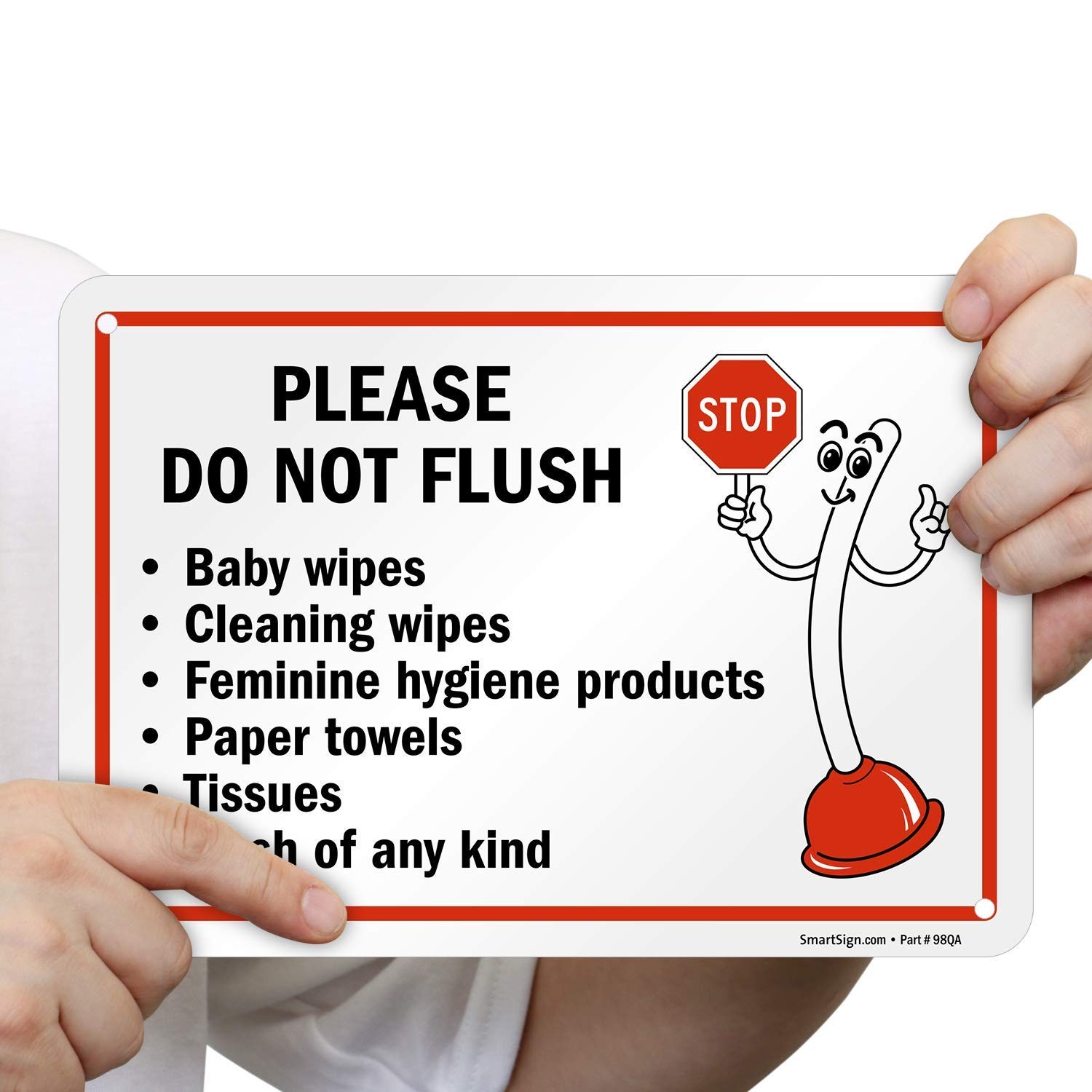 7×10 Do Not Flush Wipes, Feminine Products, Paper Towels, Bathroom Sign, Plastic