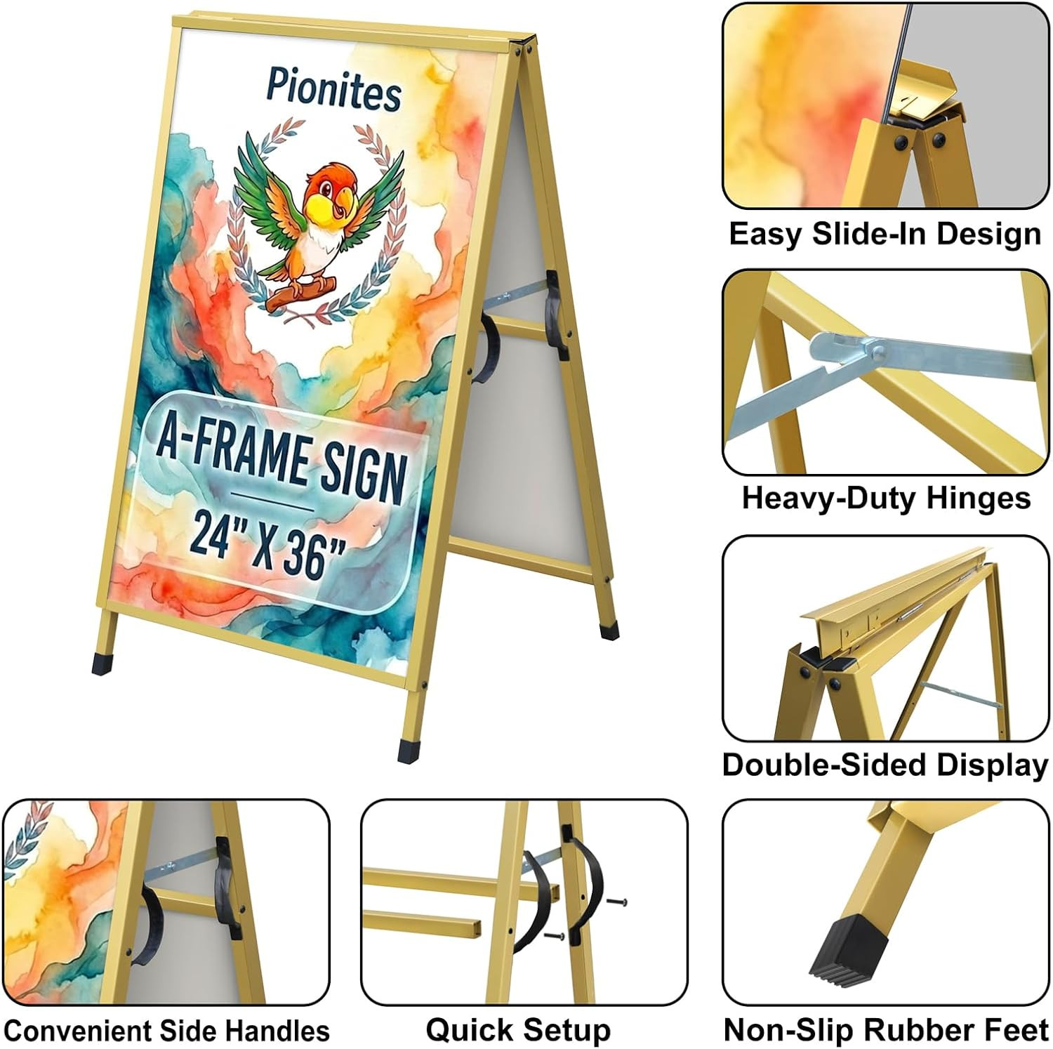 Heavy Duty Slide-In Folding a Frame Sign Sidewalk Sign 24X 36 Inch Steel Metal D