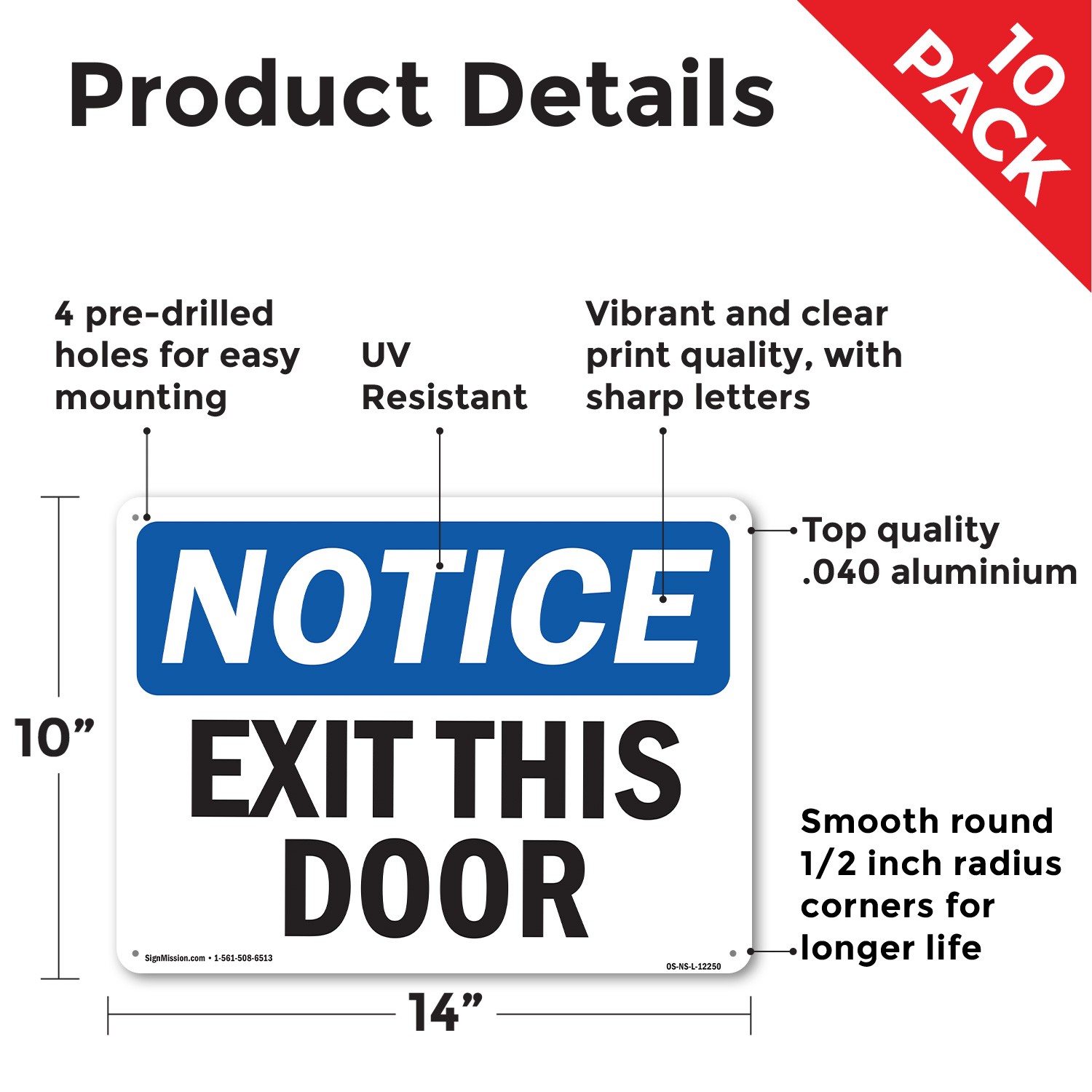 Exit This Door OSHA Notice Sign Metal, Plastic, Or Decal – 5 or 10 Pack