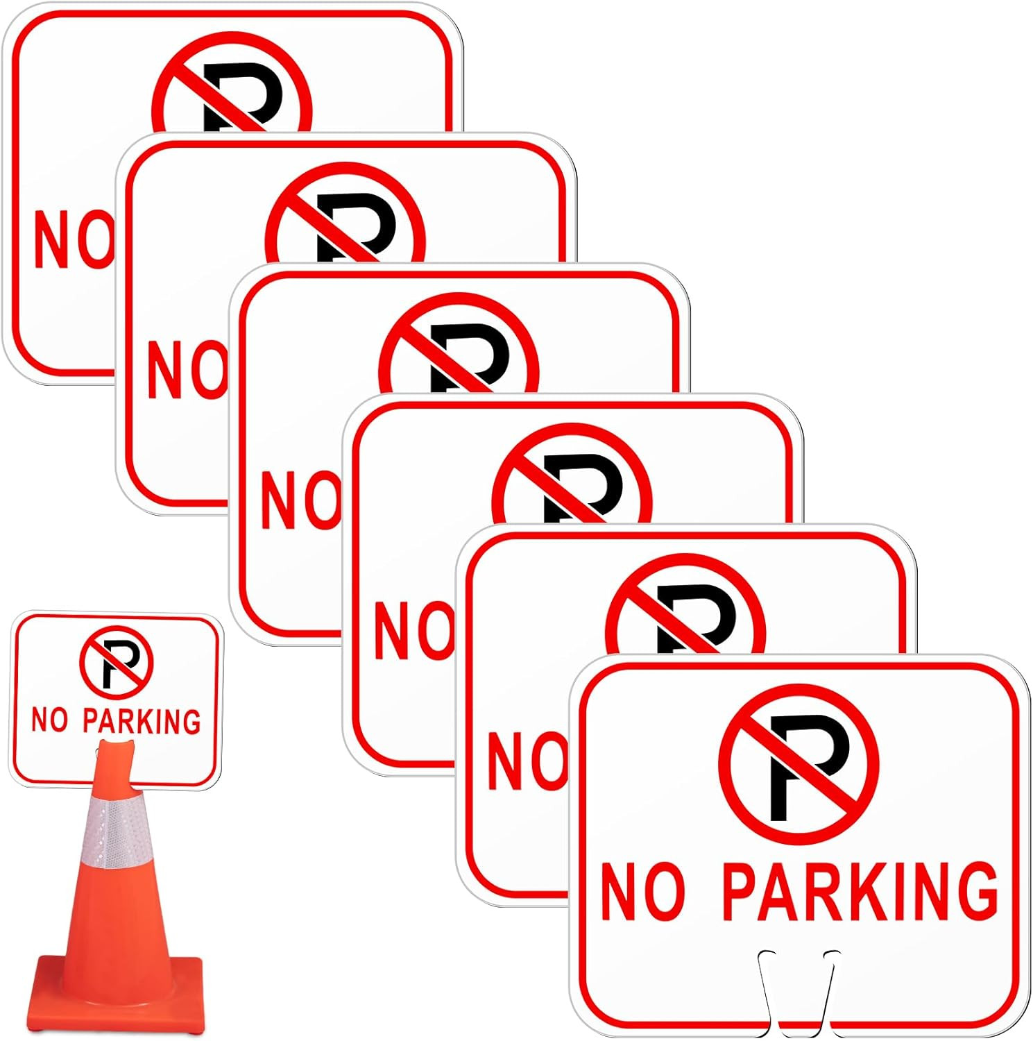 6 Pcs No Parking Signs, 12.6 X 10.4 Inches No Parking Signs Traffic Cone, Double