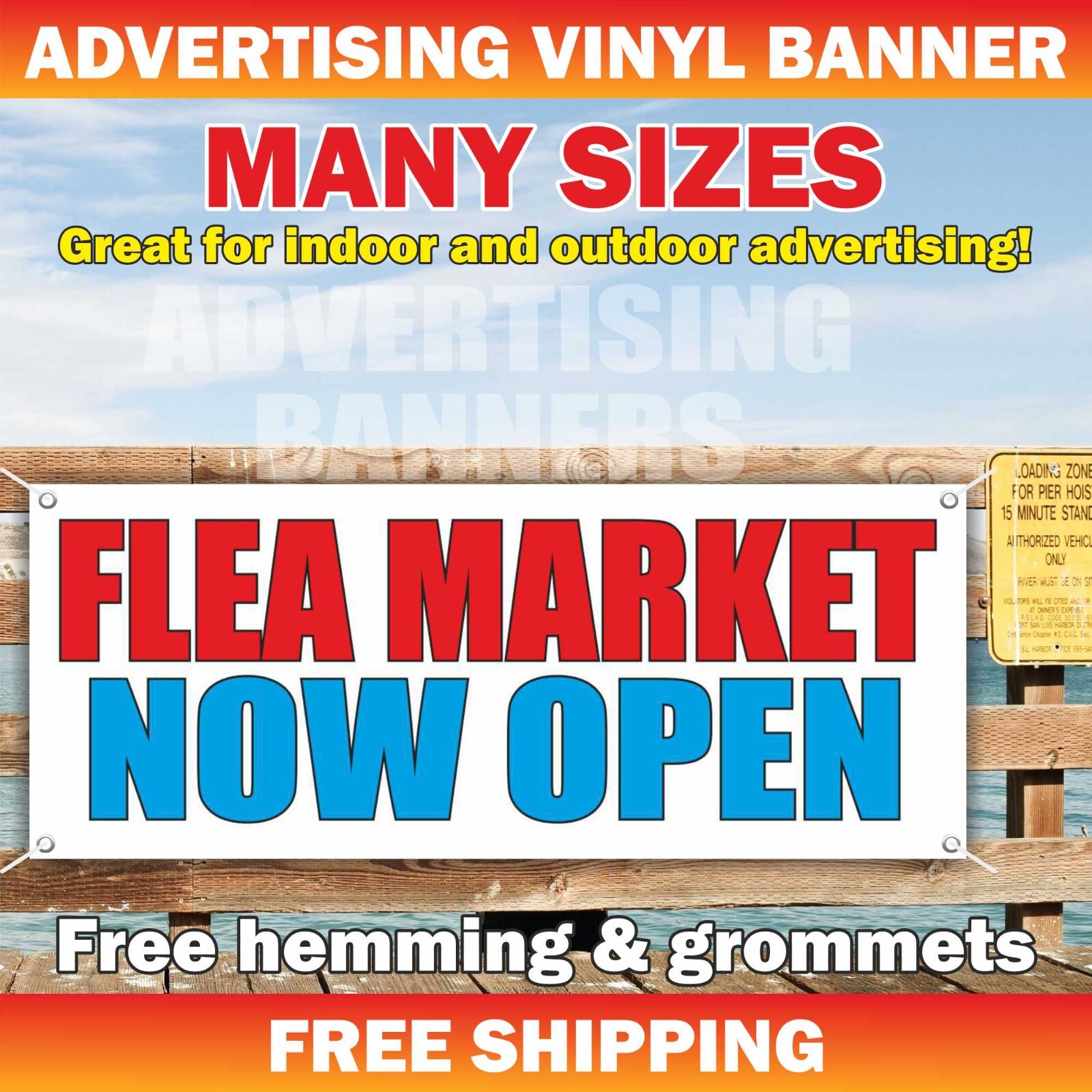 FLEA MARKET NOW OPEN Advertising Banner Vinyl Mesh Sign Antiques Collectibles