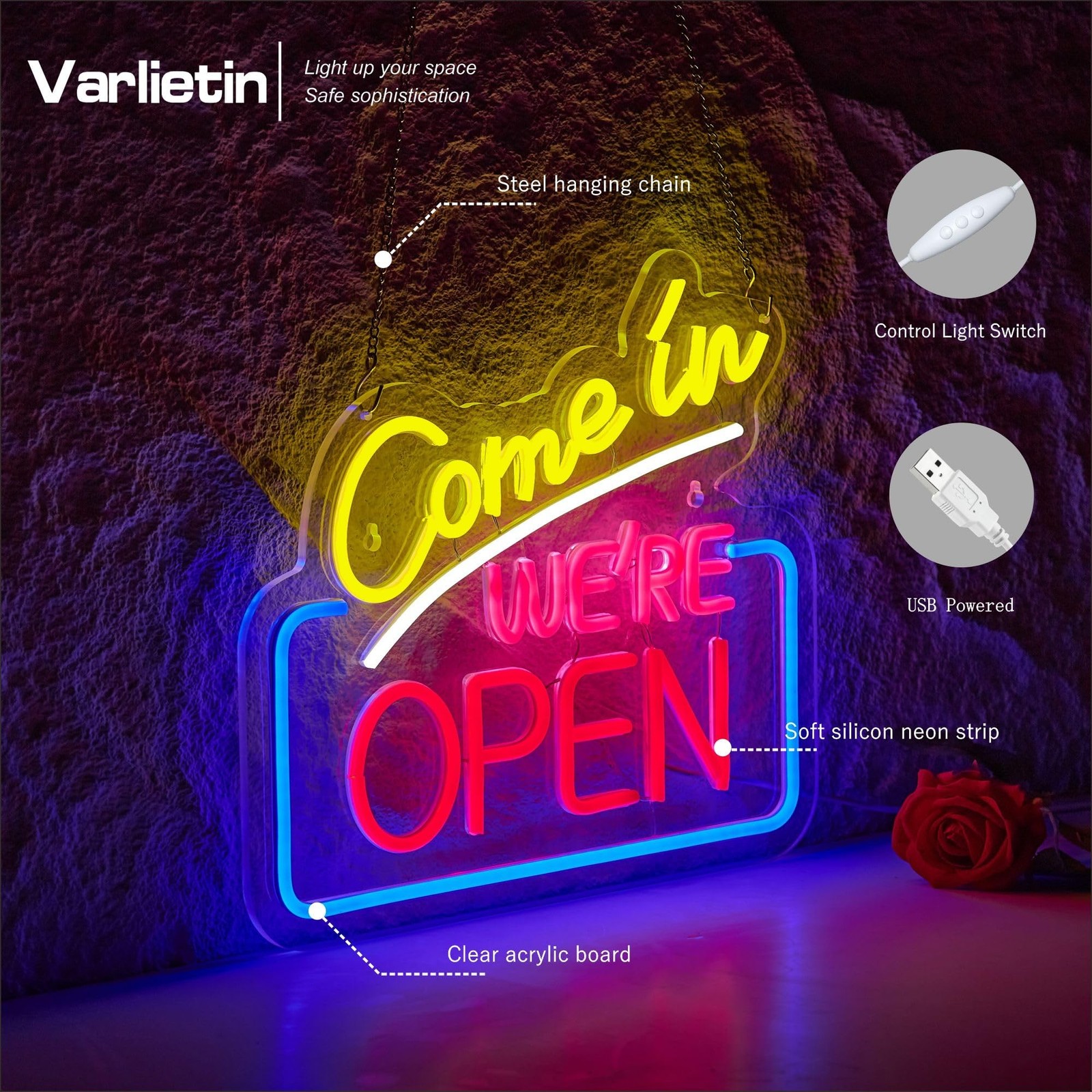 Come In We’re Open Neon Sign for Wall Decor, Open LED Neon Signs Lights for C…