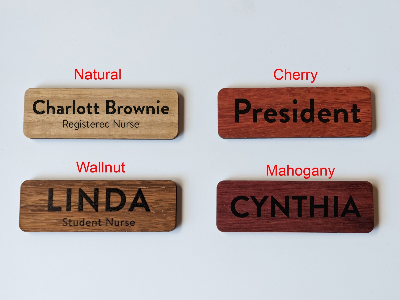 Custom Wooden Name Badge Tag Place Name Pin Fastener Magnet Staff ID