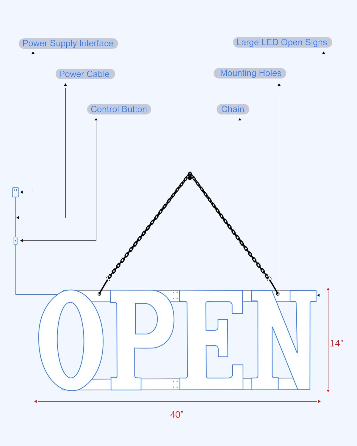 Open Signs for Business, Klassikaline 40″L x 14″W Inch Ultra Bright Large LED…