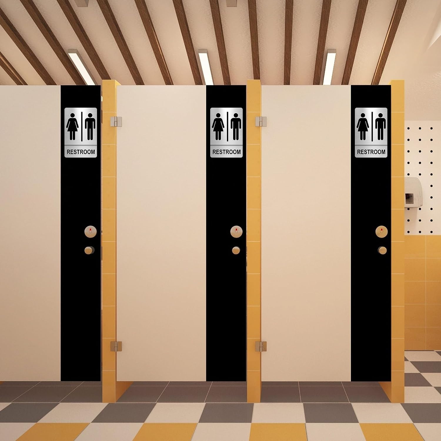 Easy Install Brushed Nickel Bathroom Signs