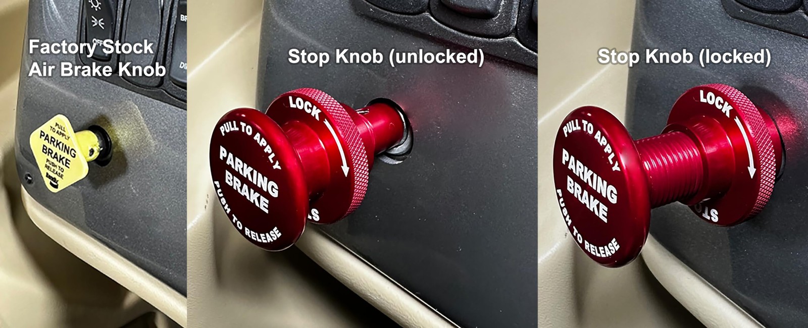 Stop Knob Parking Brake Safety Lock, Replaces Yellow Air in Red