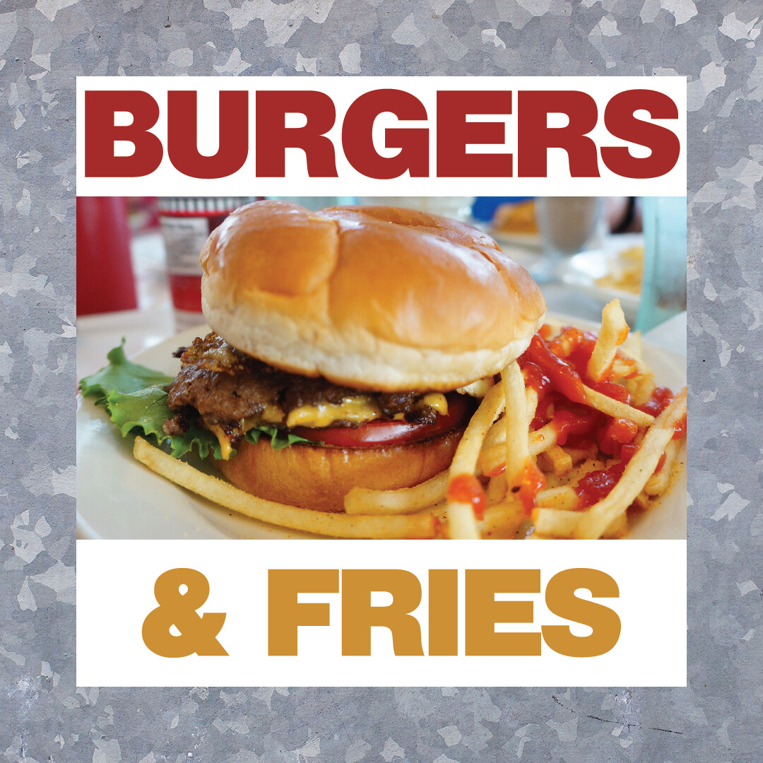 Burgers and Fries – Decal Concession Stand Food Truck Sticker – Free Shipping