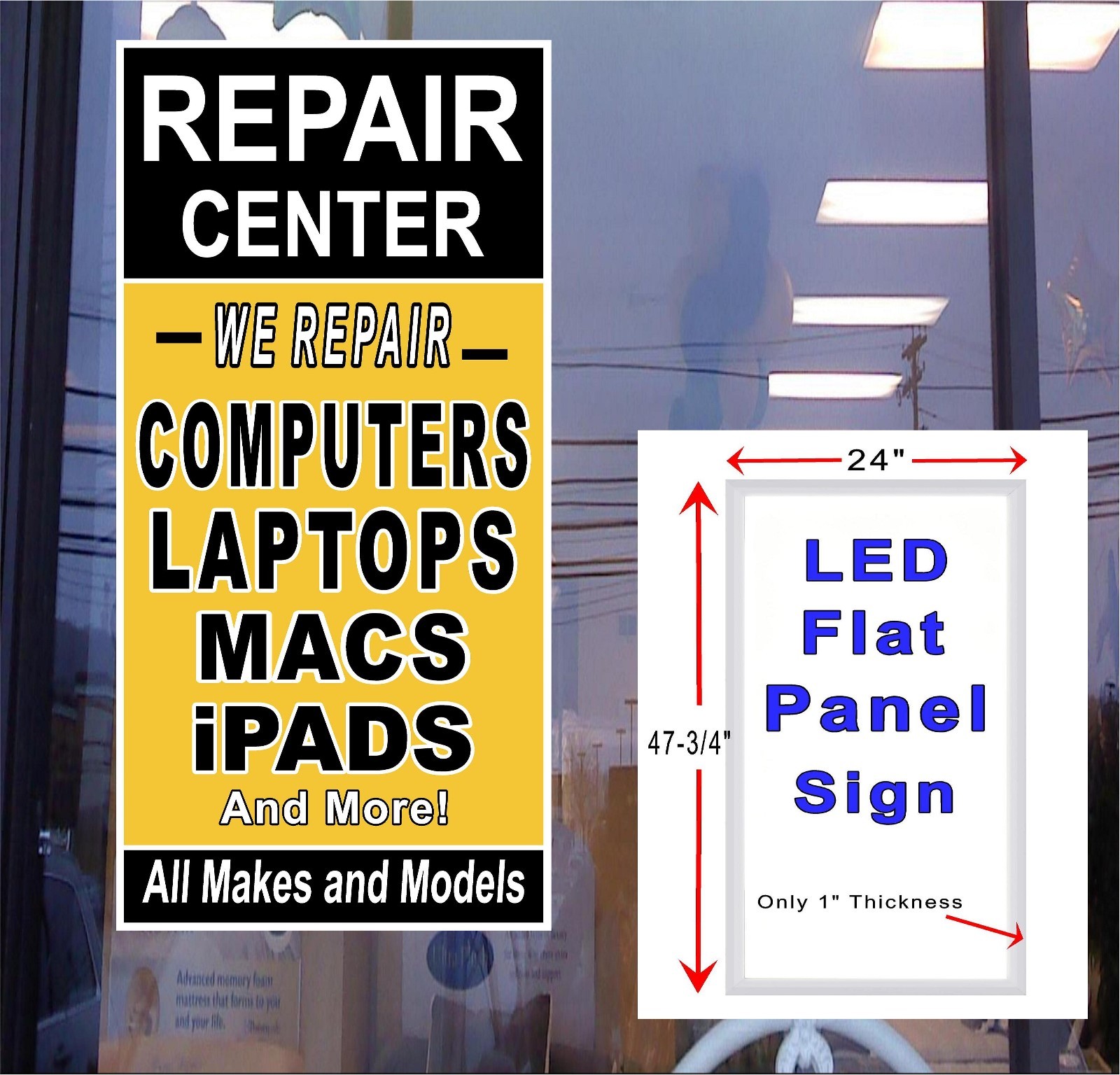 Repair Center Computers Laptops Mac iPads LED light box window sign 24″x48″