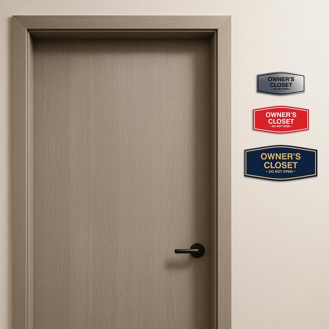 Small Brushed Silver Fancy Owners Closet Wall Door Sign Powerful Foam Tape