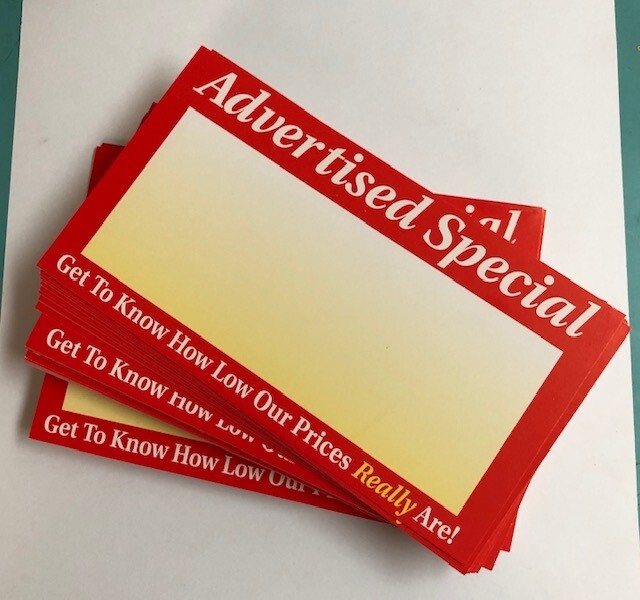 BUY ONE PACK & GET ONE PACK FREE! Advertised Special Signs Cards-100 Retail