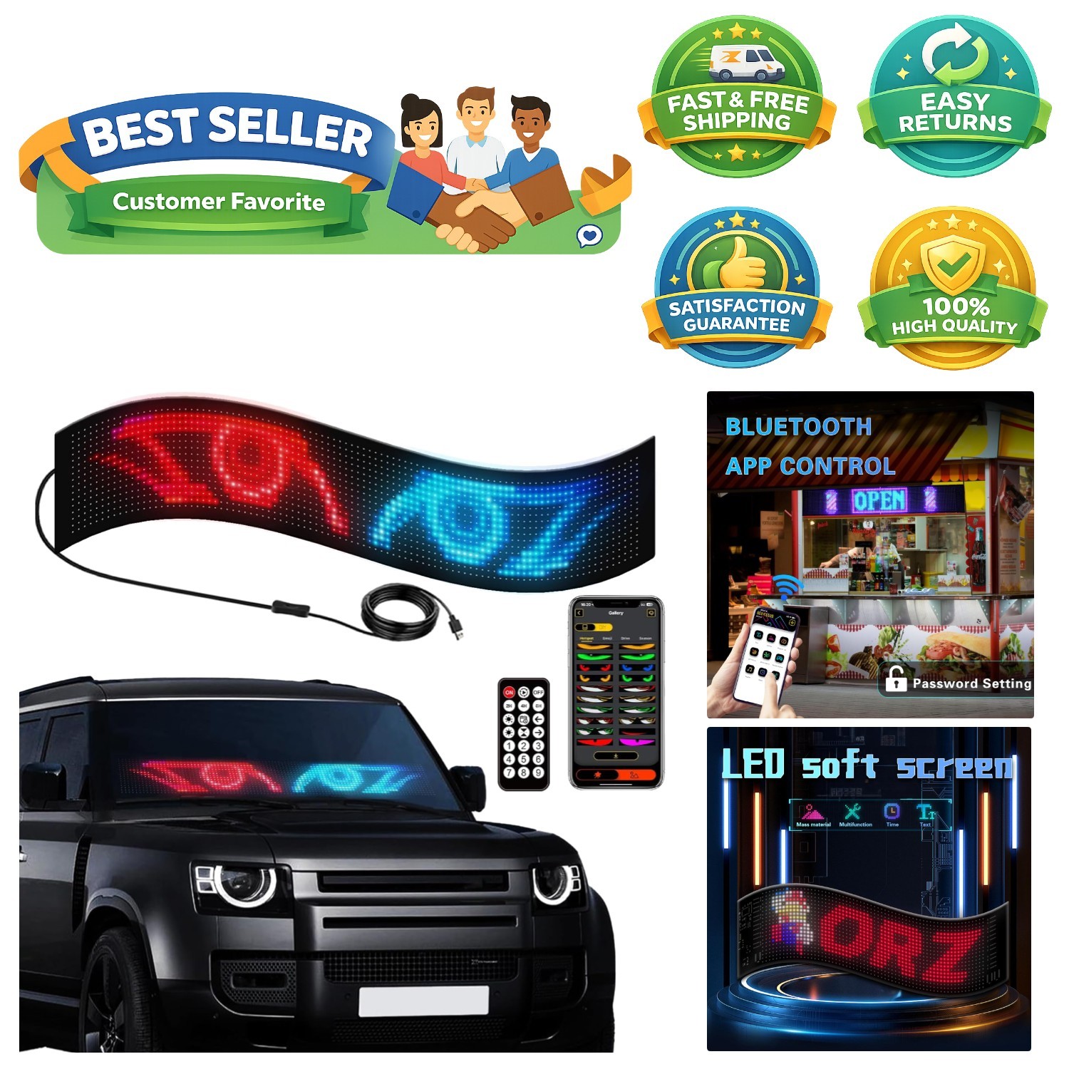 Waterproof LED Sign with App Control – Mobile Customization for Cars & Trucks
